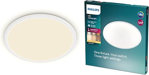 Philips - Plafón Philips Superslim, lámpara LED de techo funcional, color blanco, luz blanca cálida regulable, 27K - 22W