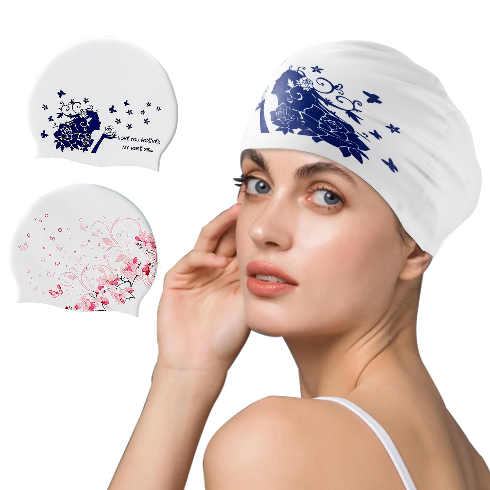 KFFPET Gorro de natación para mujer, gorro de natación de silicona para adultos, para cabello largo y corto, impermeable, cómodo gorro de baño para mujeres y hombres