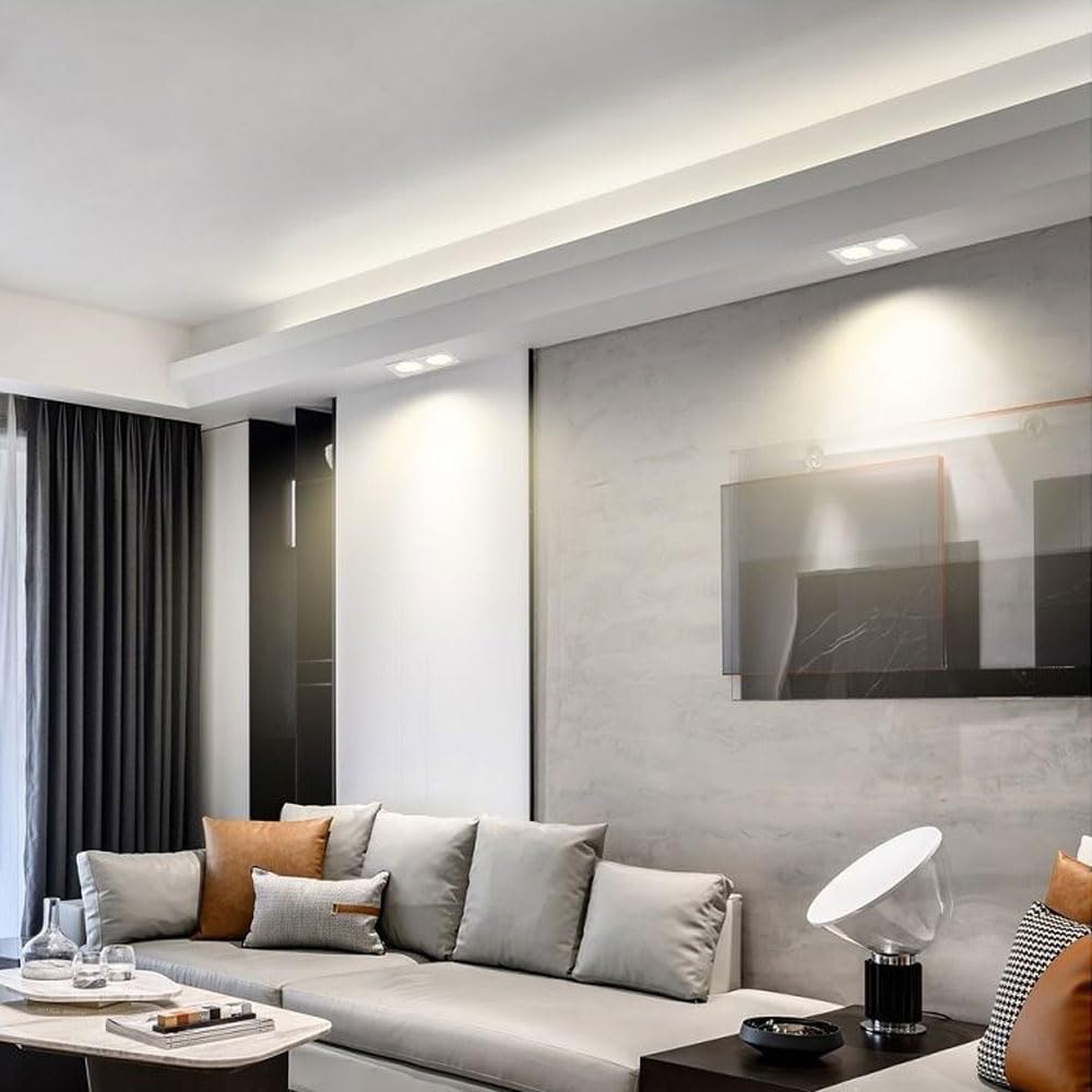 Panel de Techo Cuadrado de Doble Cabezal de 14 W, Regulable, para Uso Comercial y doméstico, luz LED empotrable de Aluminio Blanco, Downlight LED empotrable, Blanco,White