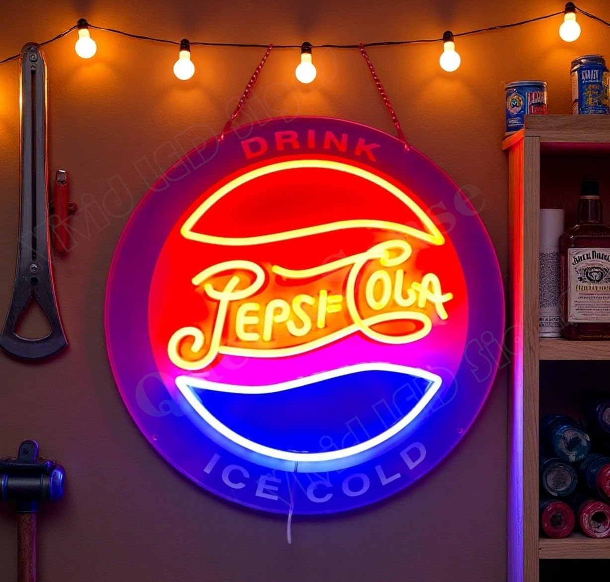 Queen Sense 16"x16" Pepsis Cola LED Neon Sign for Wall Decor USB Powered Dimmable Neon Light BH1367
