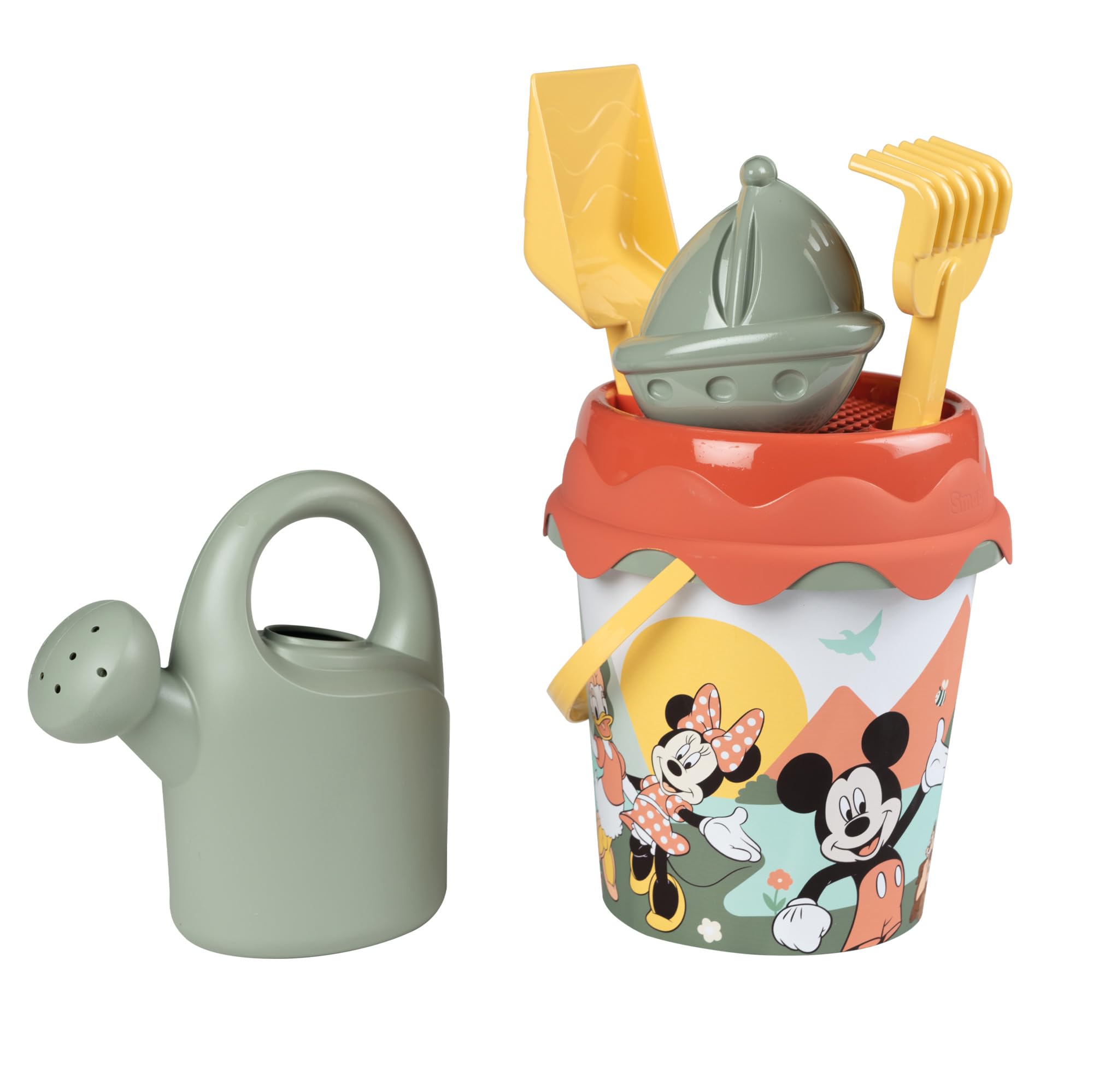 Smoby- Cubo de Playa Mickey Minnie Smoby Life, 17cm, Fabricado con Material Reciclado, con Regadera, Tamiz, Rastrillo, Pala y Molde para Arena, A Partir de 18 Meses, Fabricado en Francia (7600862174)