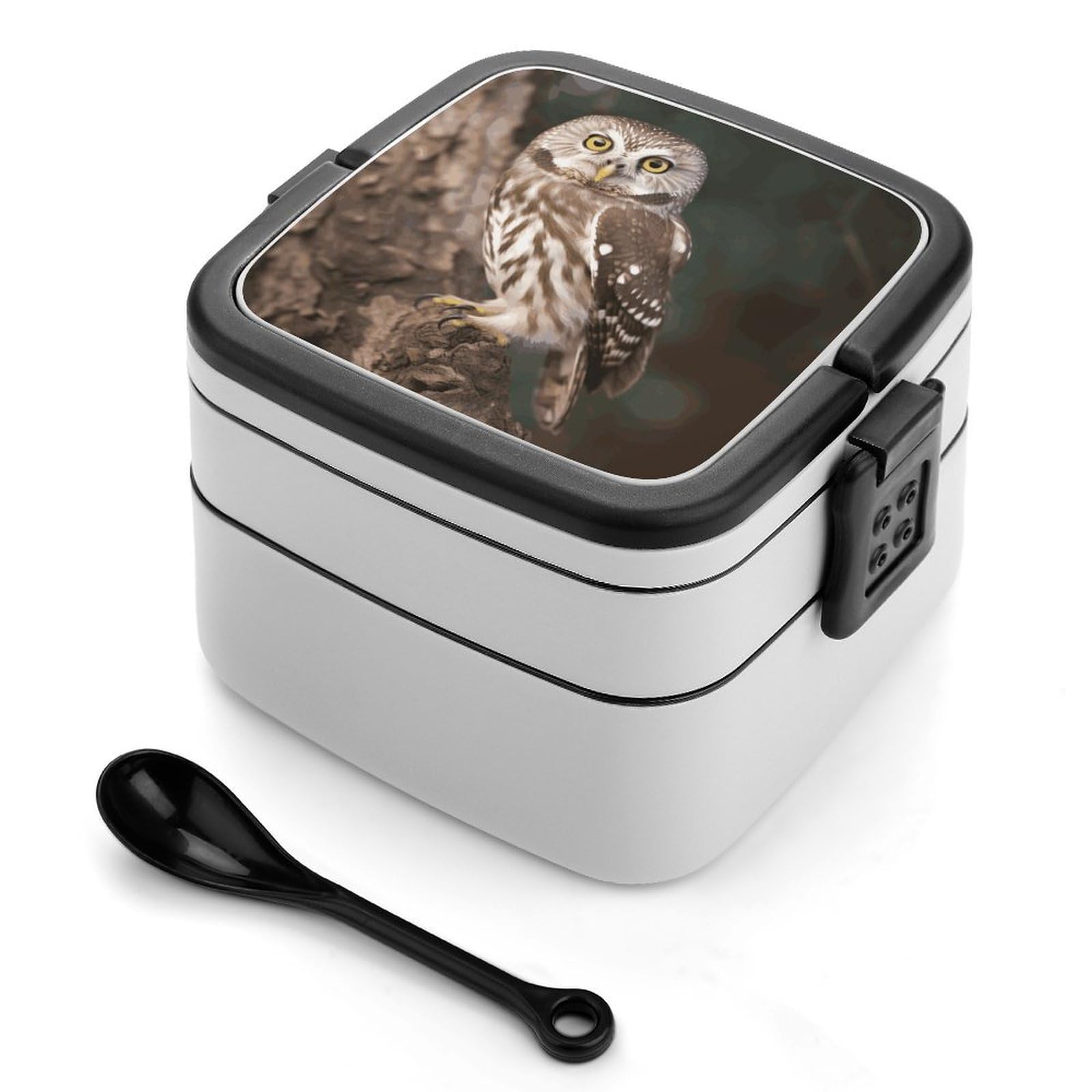 JTREHY Wildlife Animal Owl Lunch Box Double-Layer Portable Lunch Container Stackable Large Capacity Leakproof Bento Box for Dining Out Work Picnics Travel