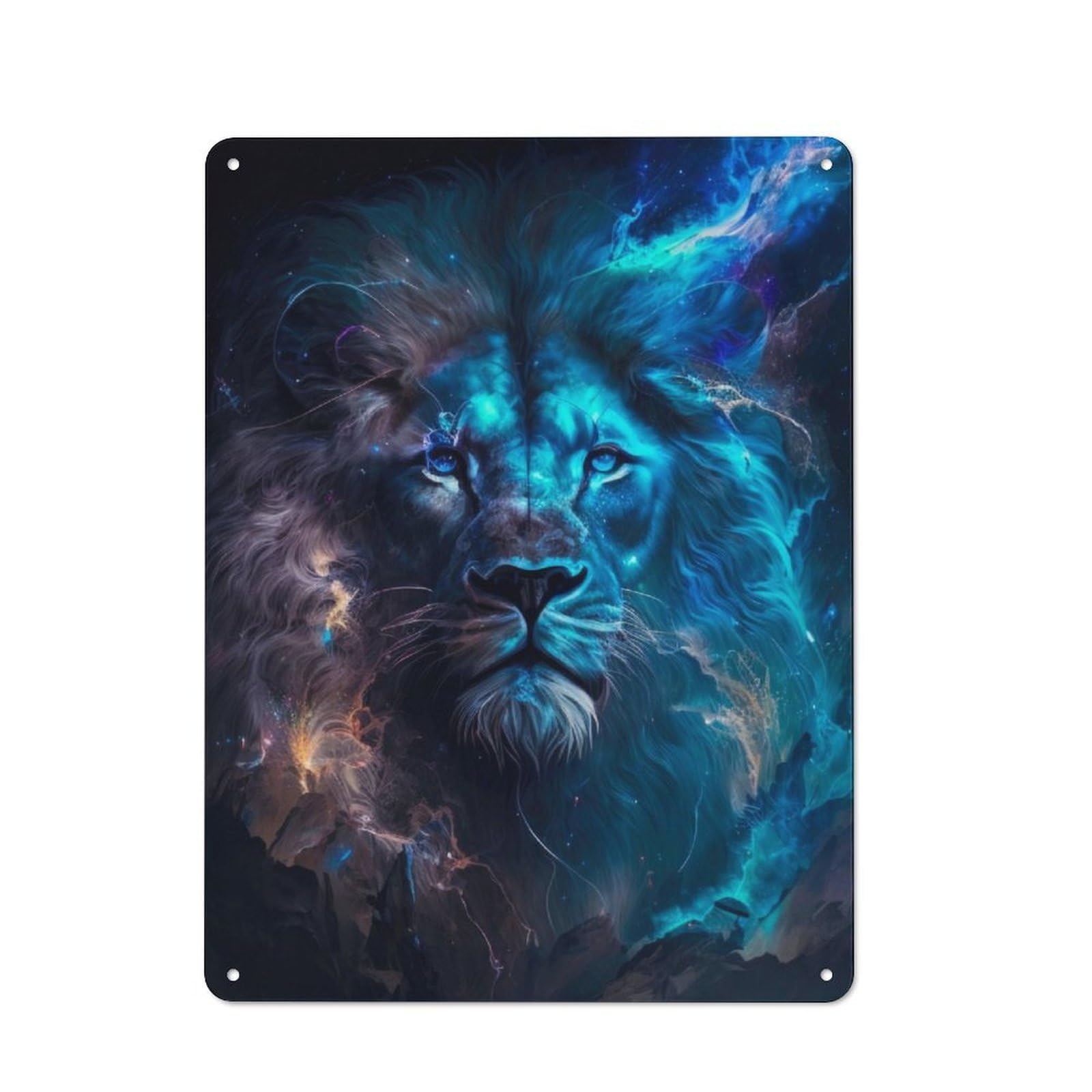 Junmoney Blue Celestial Lion Vintage Metal Wall Decor 40X30cm, Tin Wall Sign For Coffee Bar, Kitchen, Bistro Or Tea Corner