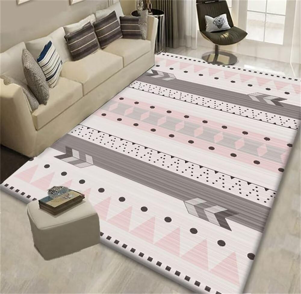 Tapis de zone à motif géométrique pour créer un cocon rose et gris doux
