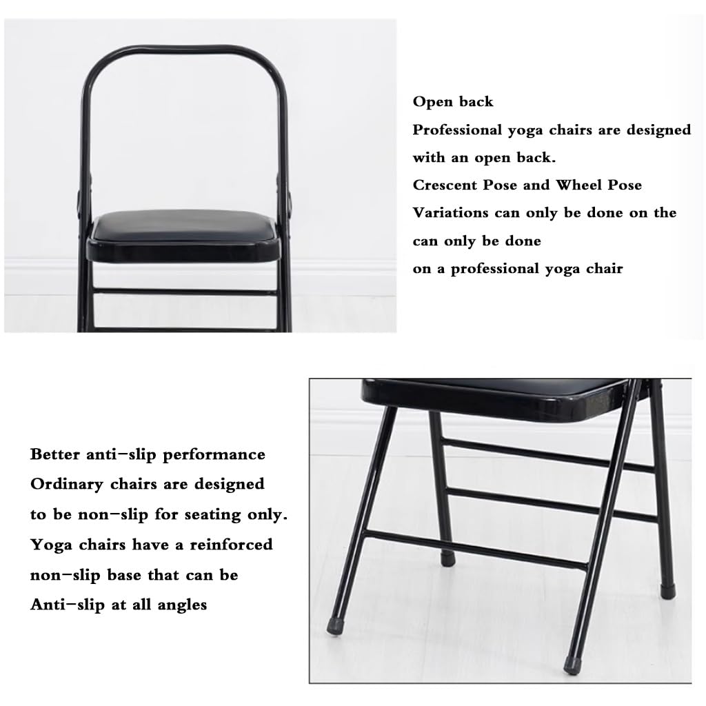 Silla de yoga plegable con patas antideslizantes, piel sintética, sin respaldo, para entrenamiento de fuerza y equilibrio, marco de metal, color rosa, ideal para paradas de manos y entrenamientos en