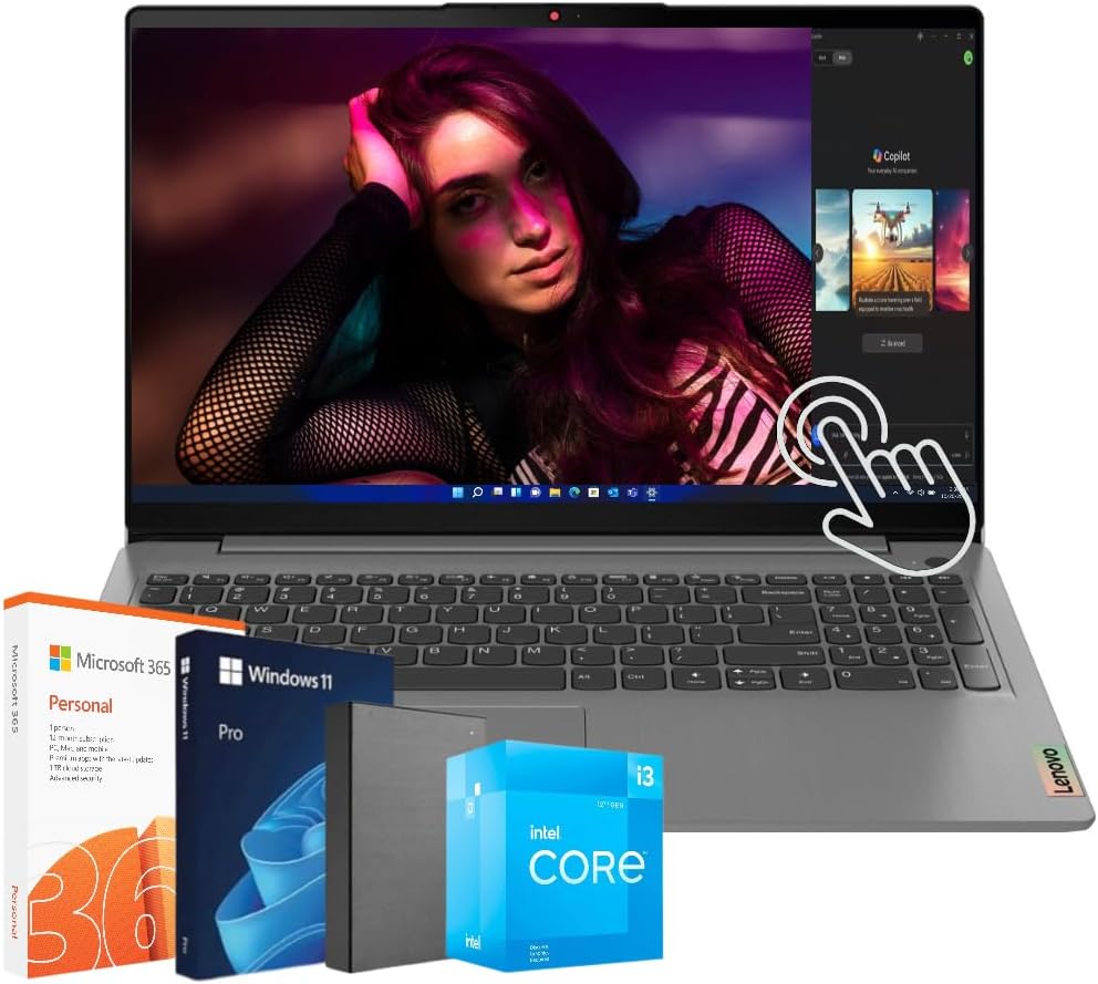 LenovoNewest V-Series V15 Touchscreen Laptop | Intel Core i3 | Windows 11 Pro and Microsoft Office Licences | 40GB RAM, 1TB SSD Storage | 15.6'' FHD Touchscreen | Military-Grade Quality