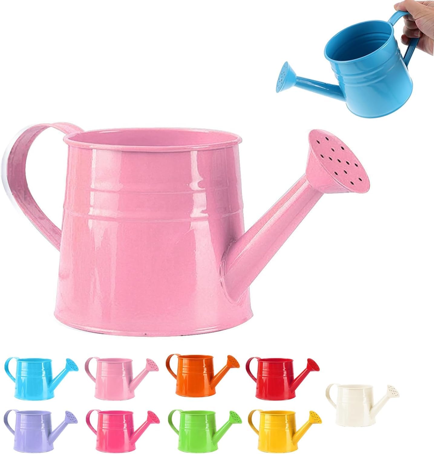 Small Metal Watering Can with Sprinkler,Indoor Outdoor Plants Sprinkler Pot Gardening Tool with Handle,Portable Watering Cans for Lawn Garden Houseplants Flowers (Pink)