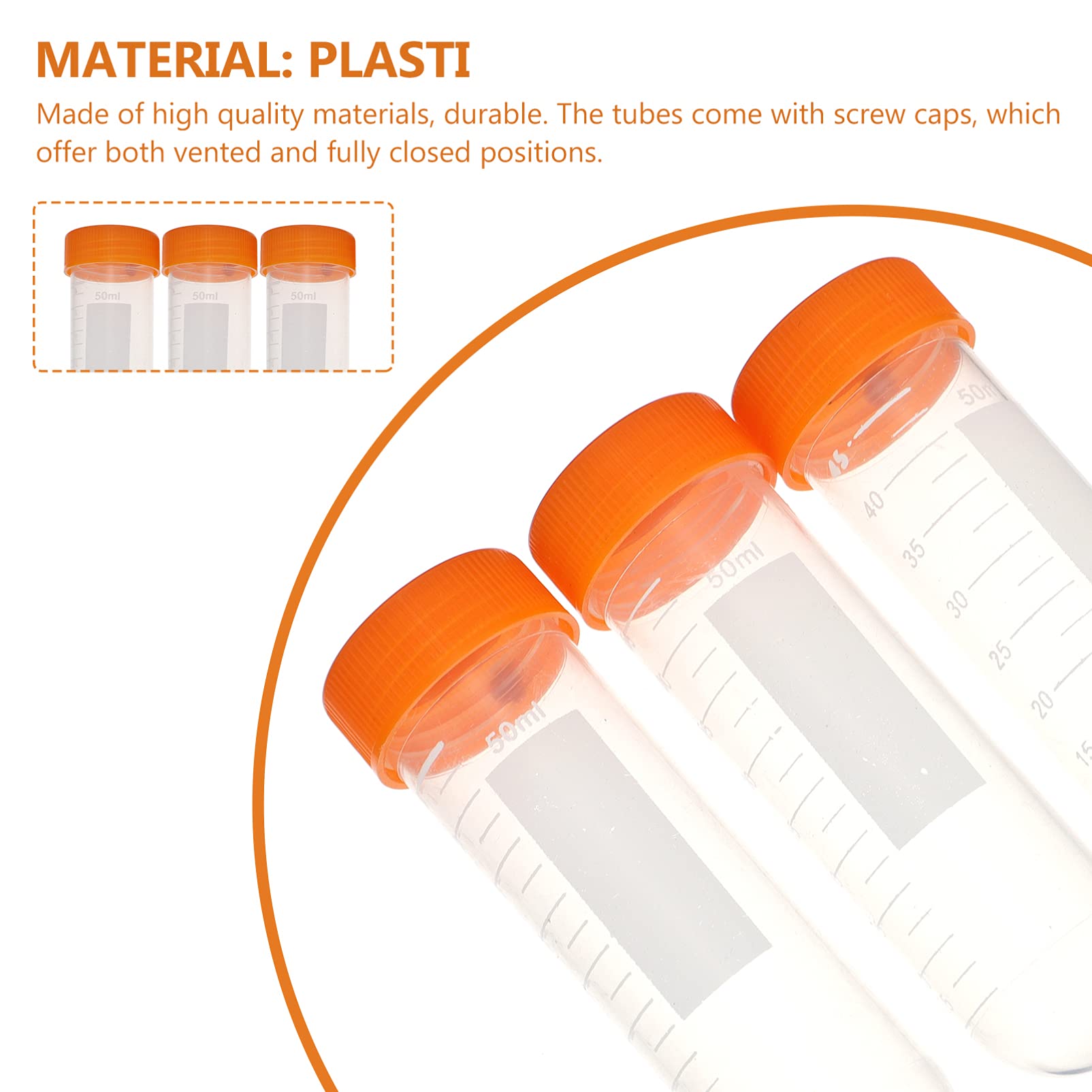 Provetta da laboratorio, tappi tubi di prova trasp 50 pezzi 50ml provette coniche for centrifuga provette in plastica tappi a vite fiala graduata trasparente contenitore for campioni di bottiglie for
