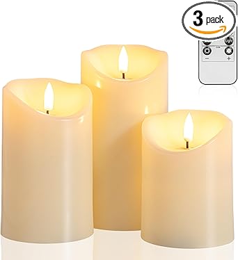 ANGELLOONG Flickering Flameless Candles with Remote, Battery Operated Fake Candles with Timer, Realistic LED Electric Pillar Candles for Home Wedding Birthday Christmas Decor, Set of 3 ANGELLOONG Flickering Flameless Candles with Remote, Battery Operated Fake Candles with Timer, Realistic LED Electric Pillar Candles for Home Wedding Birthday Christmas Decor, Set of 3
