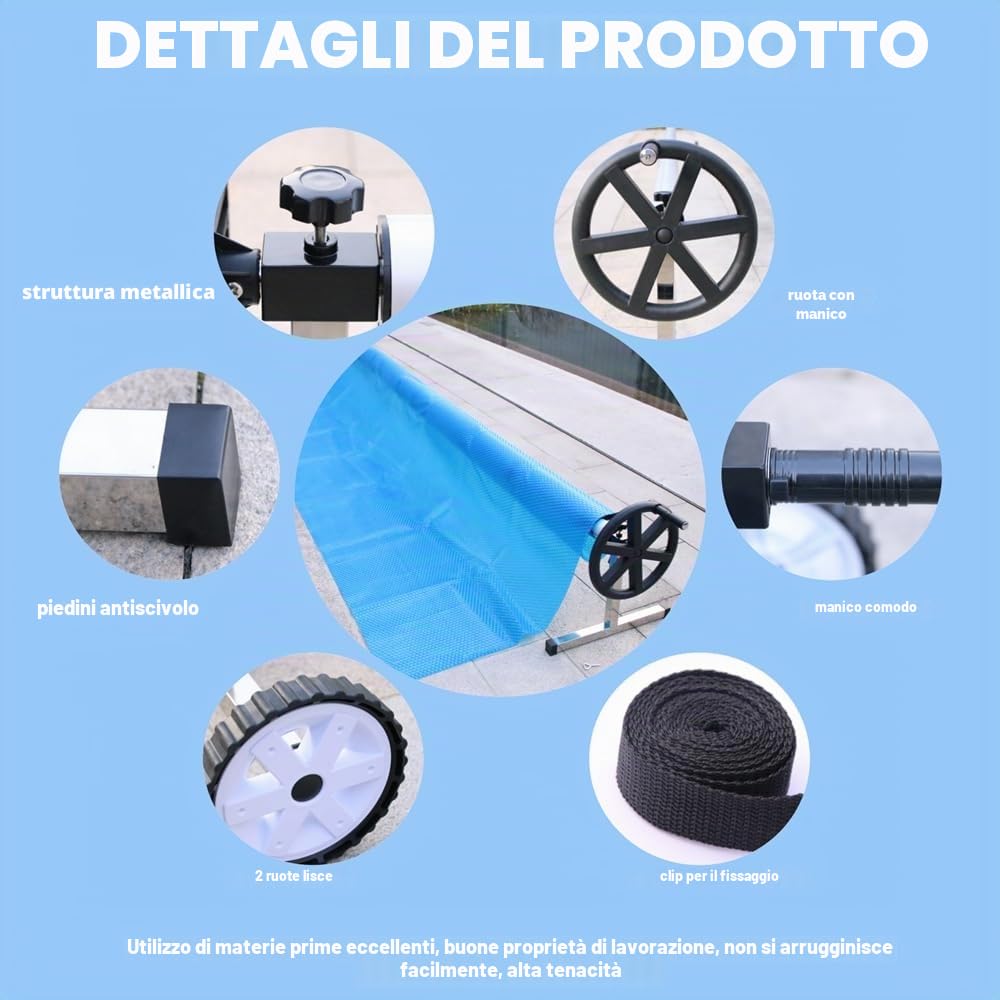 Dispositivo di avvolgimento 5,7 m Pool fahrbar aufroller Asta poolabdeckung Solar Schermo