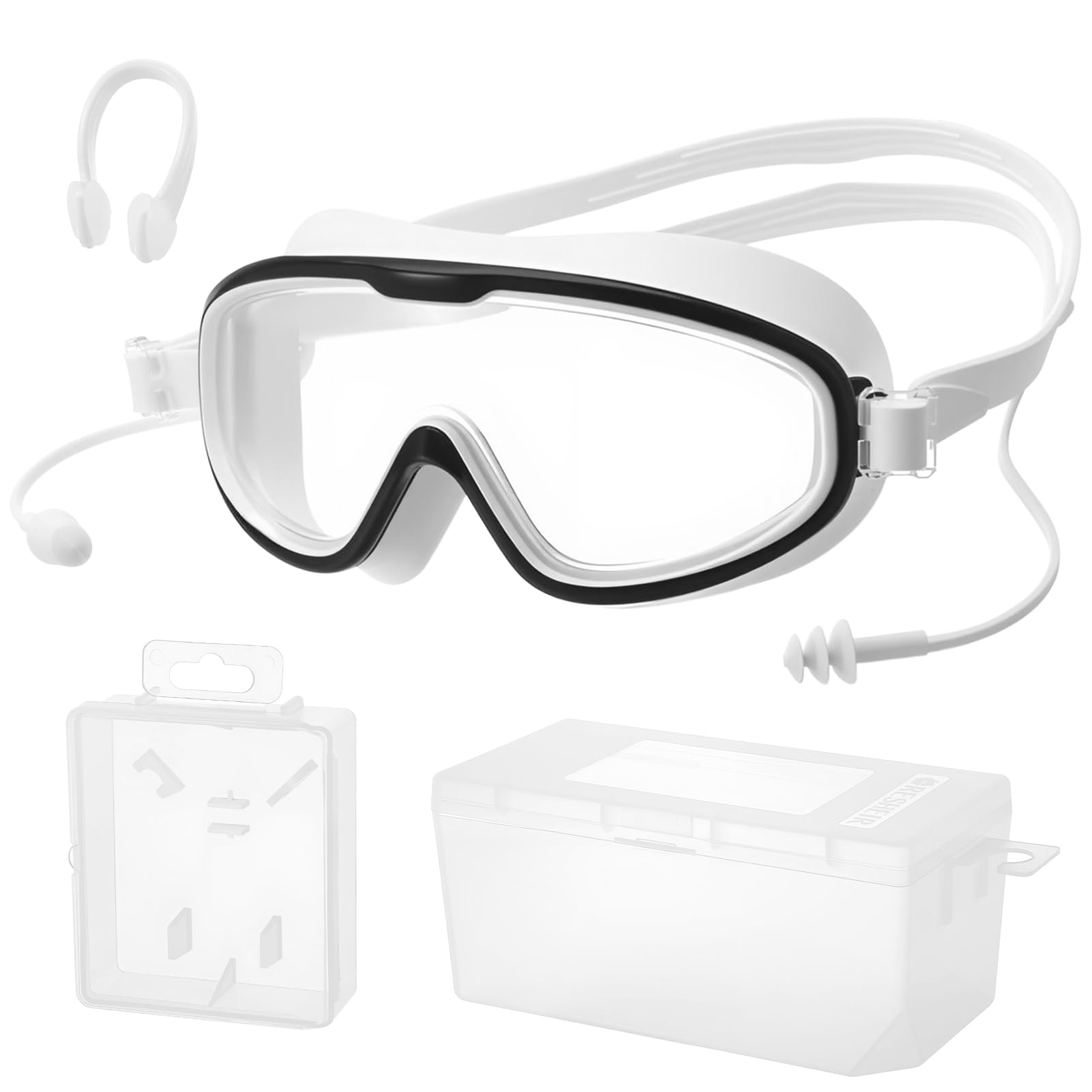 Vyuwast Swimming Goggles,Wide Vision Goggles Swimming Adult with Nose Clip and Earplugs,Anti-fog&Anti-UV Fashion Swim Goggles for Adult Men Women Youth