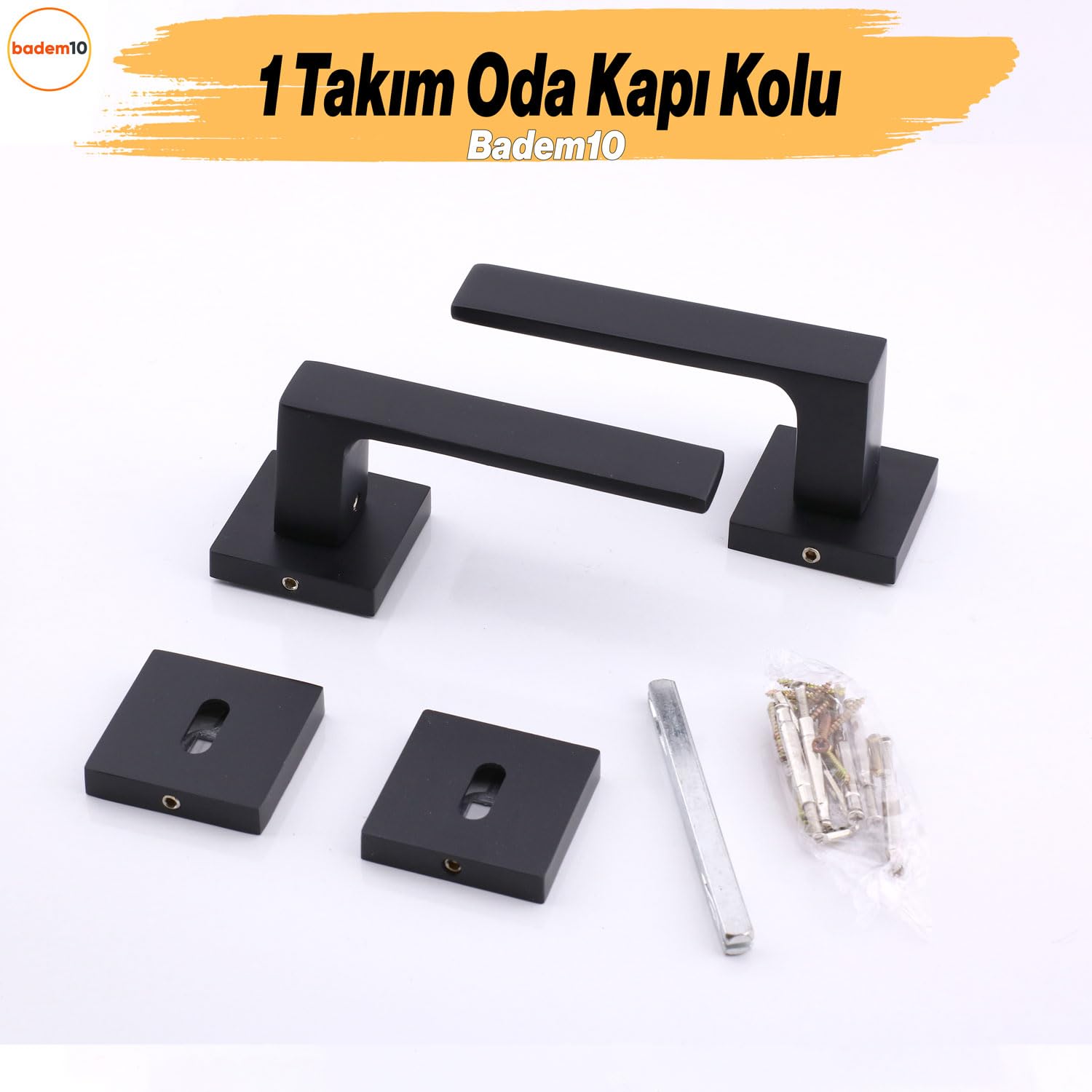 Paytak Oda Siyah Kapı Kolu Kare Rozetli Sağa Sola Uygun İç Dış Ev Oda Kapısı Kilitlenebilir 1 Takım