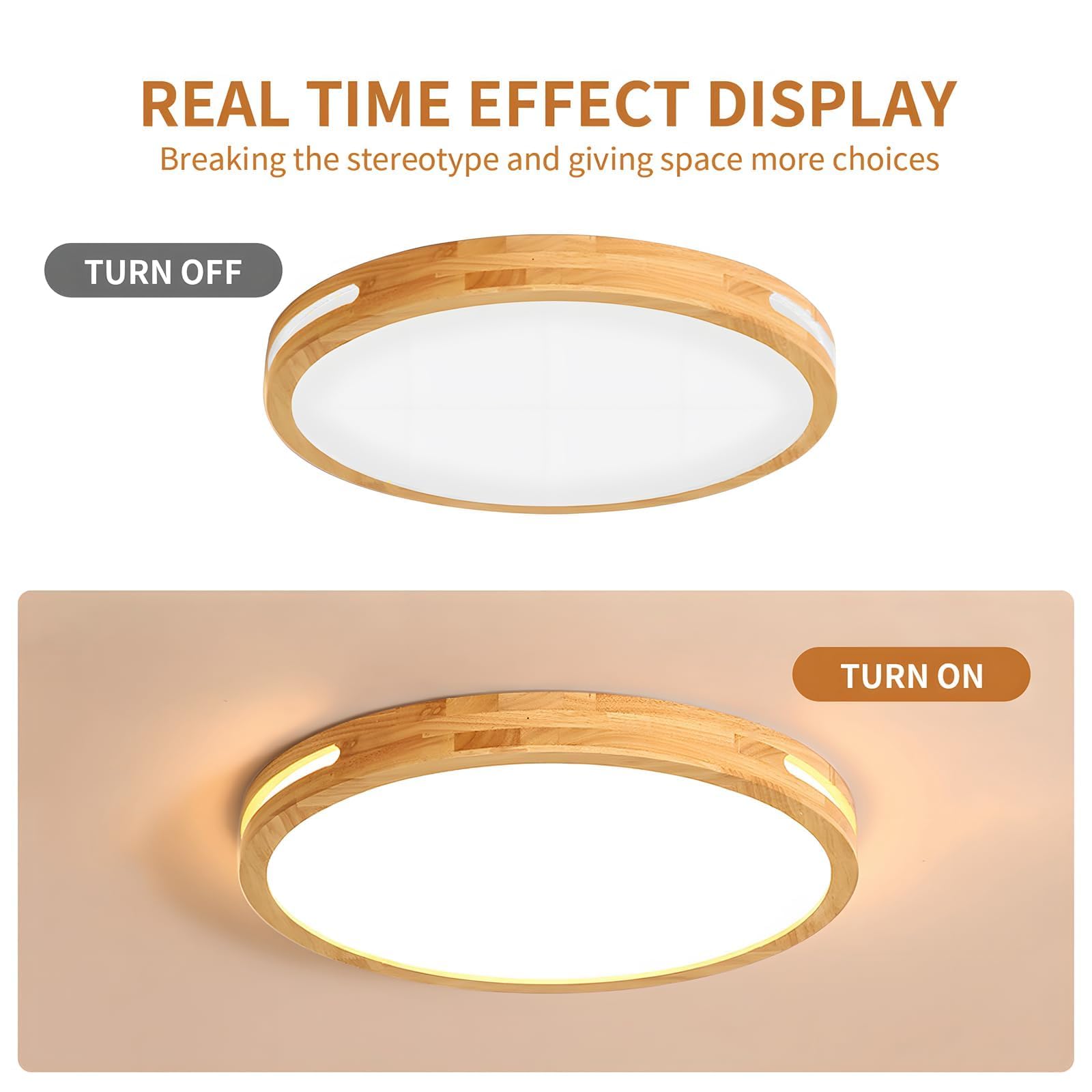 LED-Deckenleuchte aus Holz, Warmweiß 3000K 1620lm 18W, Ø30cm Runde Deckenleuchte aus Holz, Aushöhlen Design Auf Zwei Seiten, Schlafzimmer Wohnzimmer Kinderzimmer (NICHT Dimmbar)