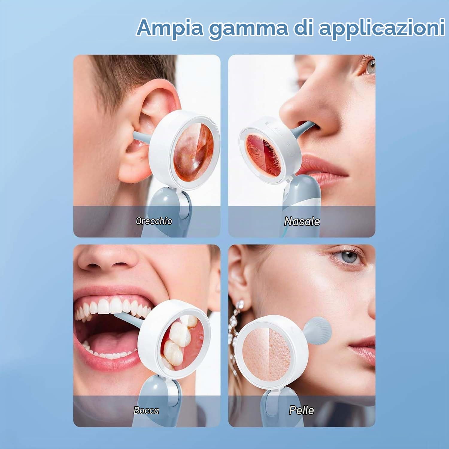 Otoscopio auricolare wireless con fotocamera HD 1080p, 4 luci LED, display da 1,39 pollici, testa di ispezione pieghevole, supporto foto e video per rimozione del cerume, adatto a tutte le età e