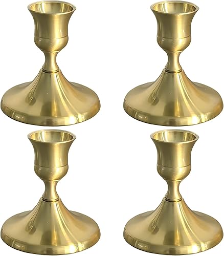 Portavelas cónicos dorados, 4 palitos de vela de metal, aspecto de latón vintage, decoración navideña, juego a granel