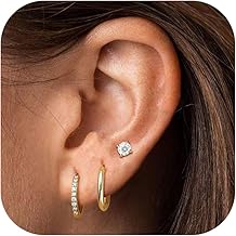 YADOCA 3 Paires de Boucles d'Oreilles Or Femme 14K Plaqué Petits Clous d'Oreilles Créoles Sets Empilables Boucles d'Oreilles Cartilage Hypoallergéniques pour Piercing Multiples
