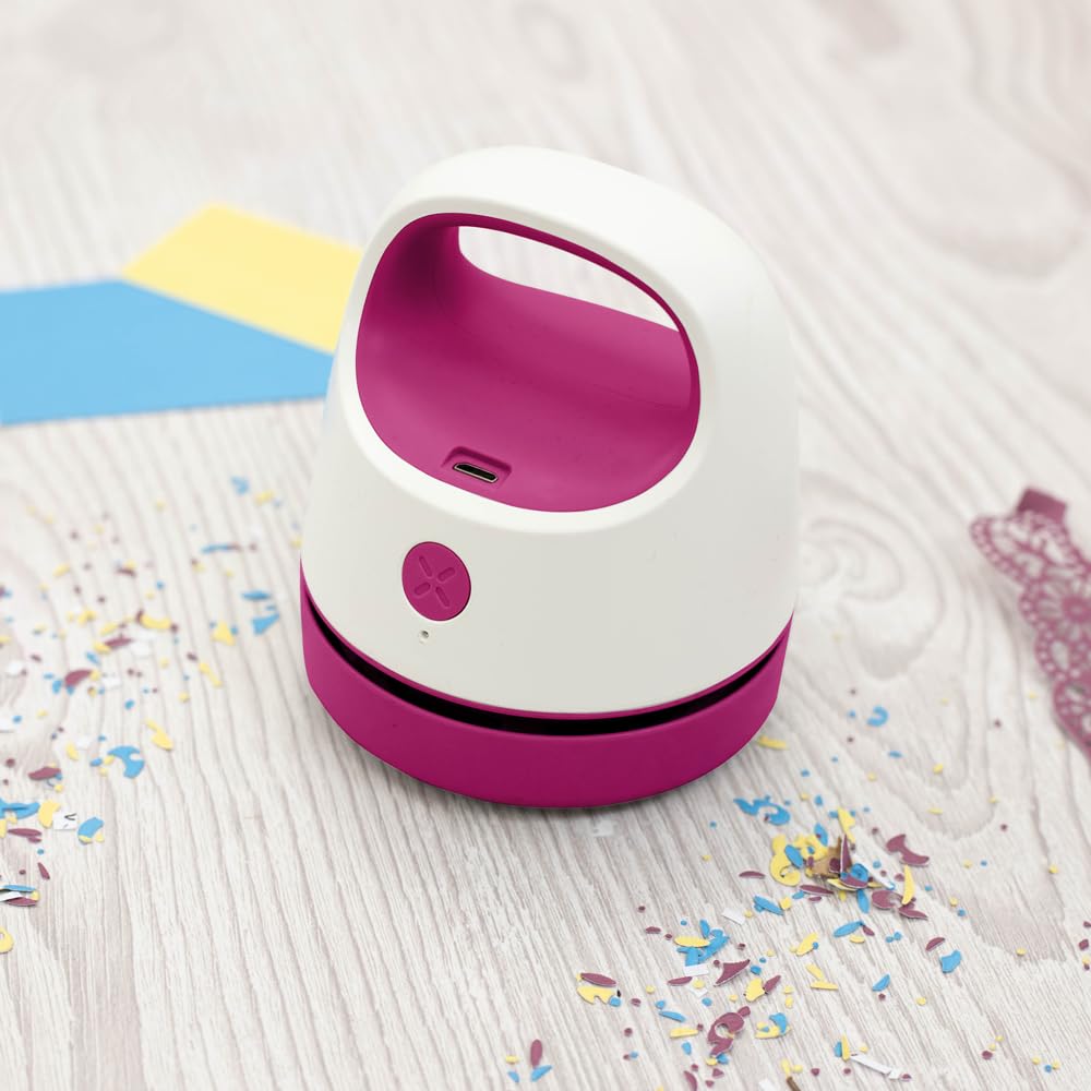 Crafter's CompanionCC-Desk-VACU Mini Portable Desktop Dust Handheld Cordless Vacuum Cleaner-Lightweight and Compact-Desktop Craft Area Tabletop Cleaner, White