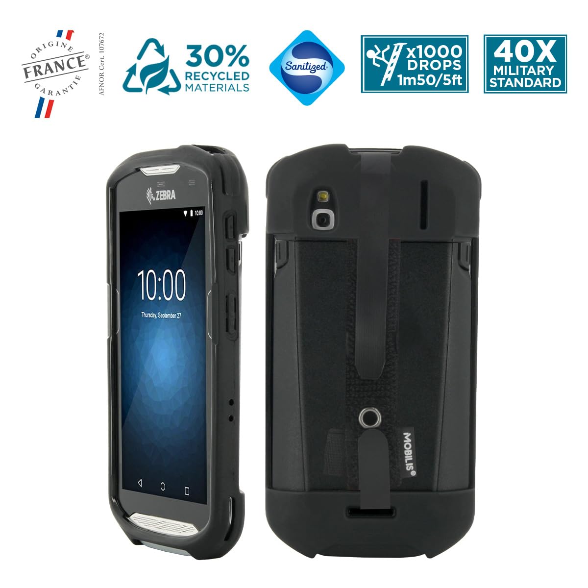 MOBILIS Guscio Protettivo per Zebra TC51 - TC52 - TC56 - TC57, Custodia Robusta per Computer Mobile con Fascia di presa e Supporto per Stilo, compatibile con la Stazione di Ricarica, Nero