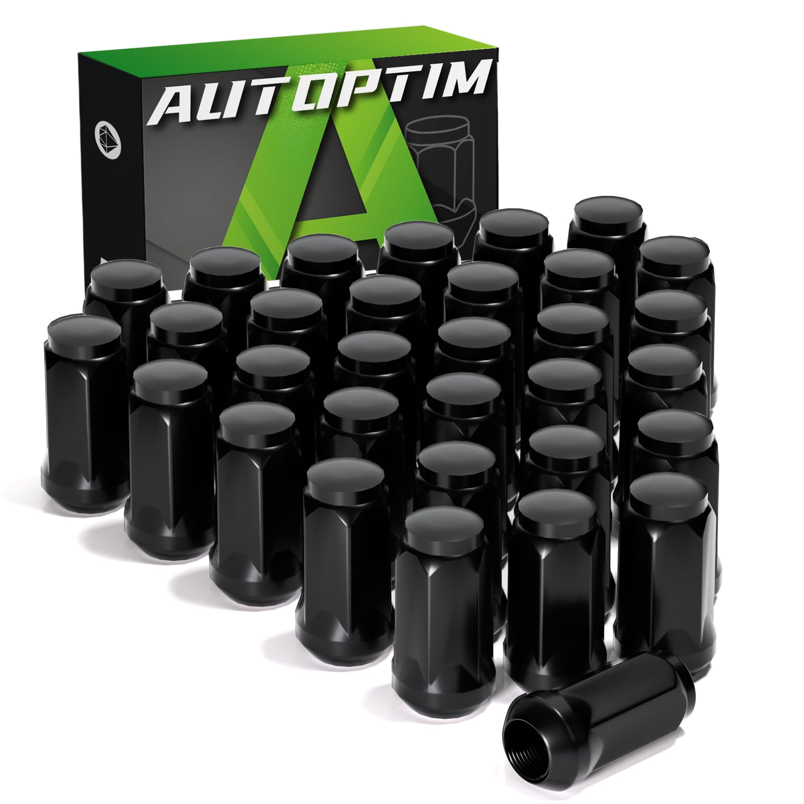 AUTOPTIM M14x1.5 Lug Nuts - 32 Pcs Black Long Wheel Nuts, 3/4"(19mm) Hex