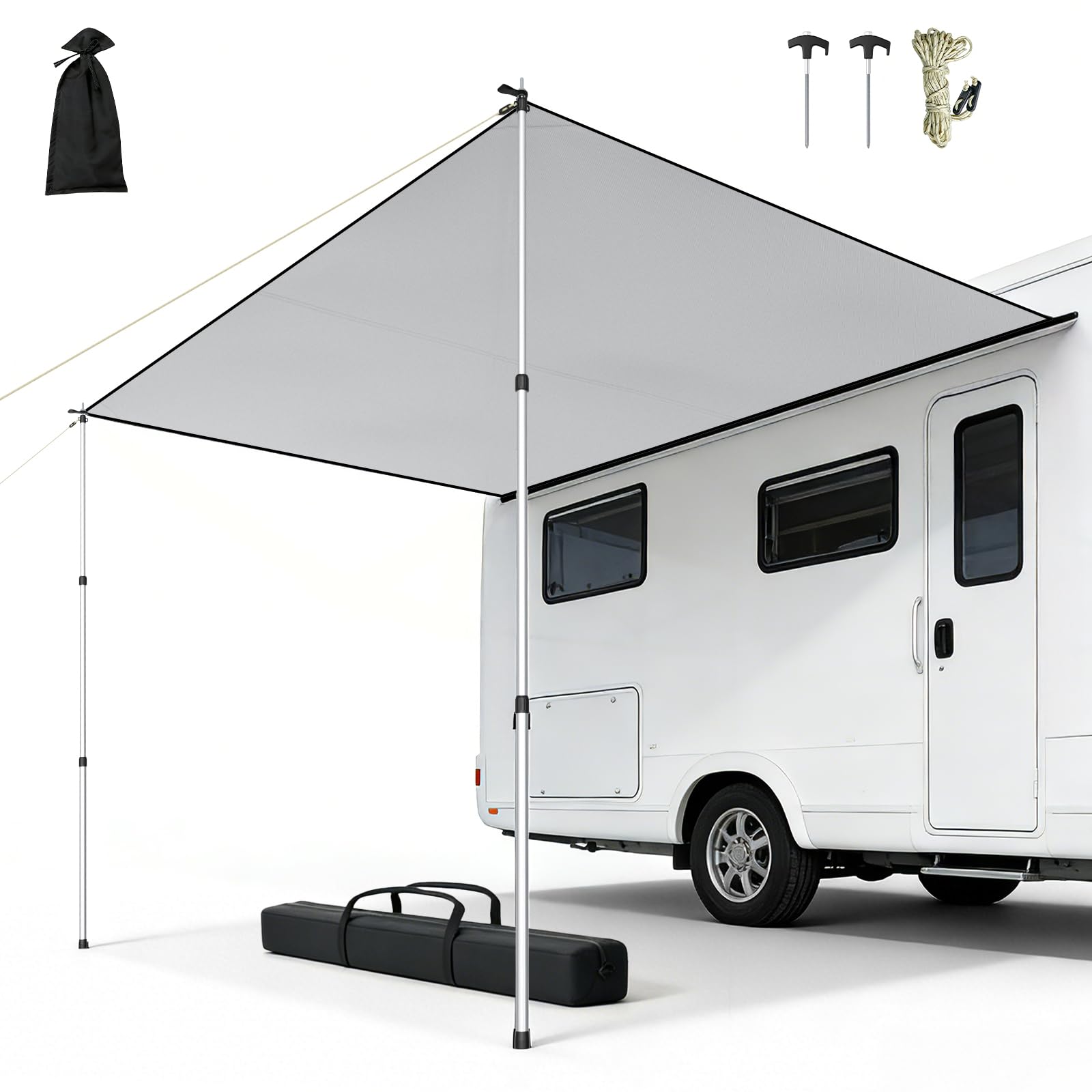 Sonnensegel Wohnwagen mit Keder 3 x 2,5 m, Markise mit Stangen, 3000mm Wasserdicht & UPF 50+ Schutz, Kederschiene 5/7/10 mm, Vorzelt Plane für Camper Wohnmobil