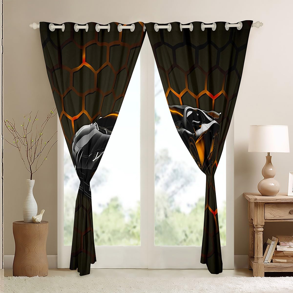Amazon.com: Orange Honeycomb Print Blackout Curtains for