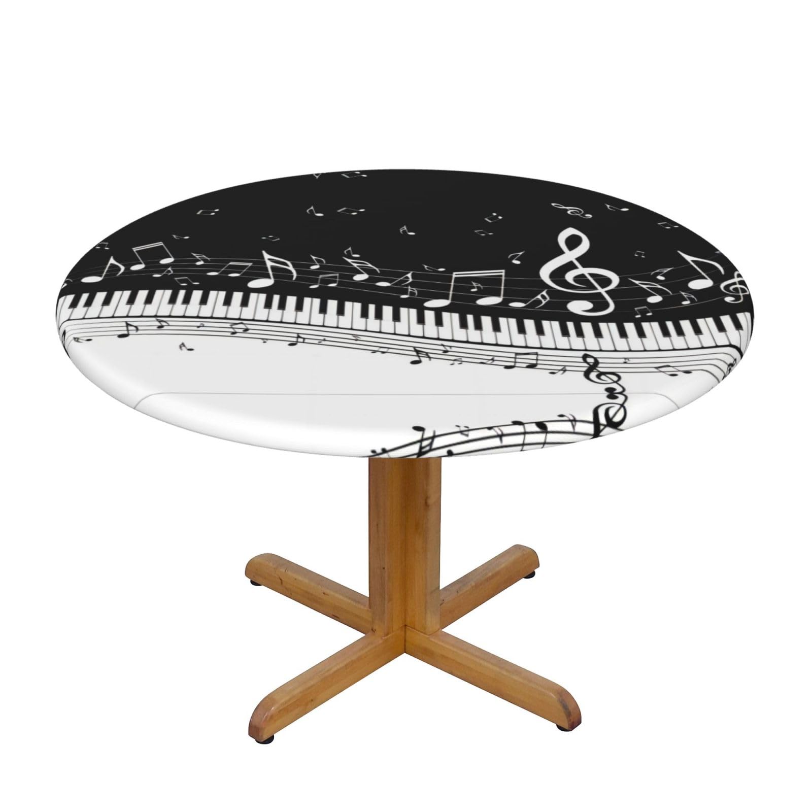 ZQYTGFDC Piano Keys with Musical Notes M Decorative Round Tablecloth Waterproof Anti Stain Oil Proof Size for 40 50 inch