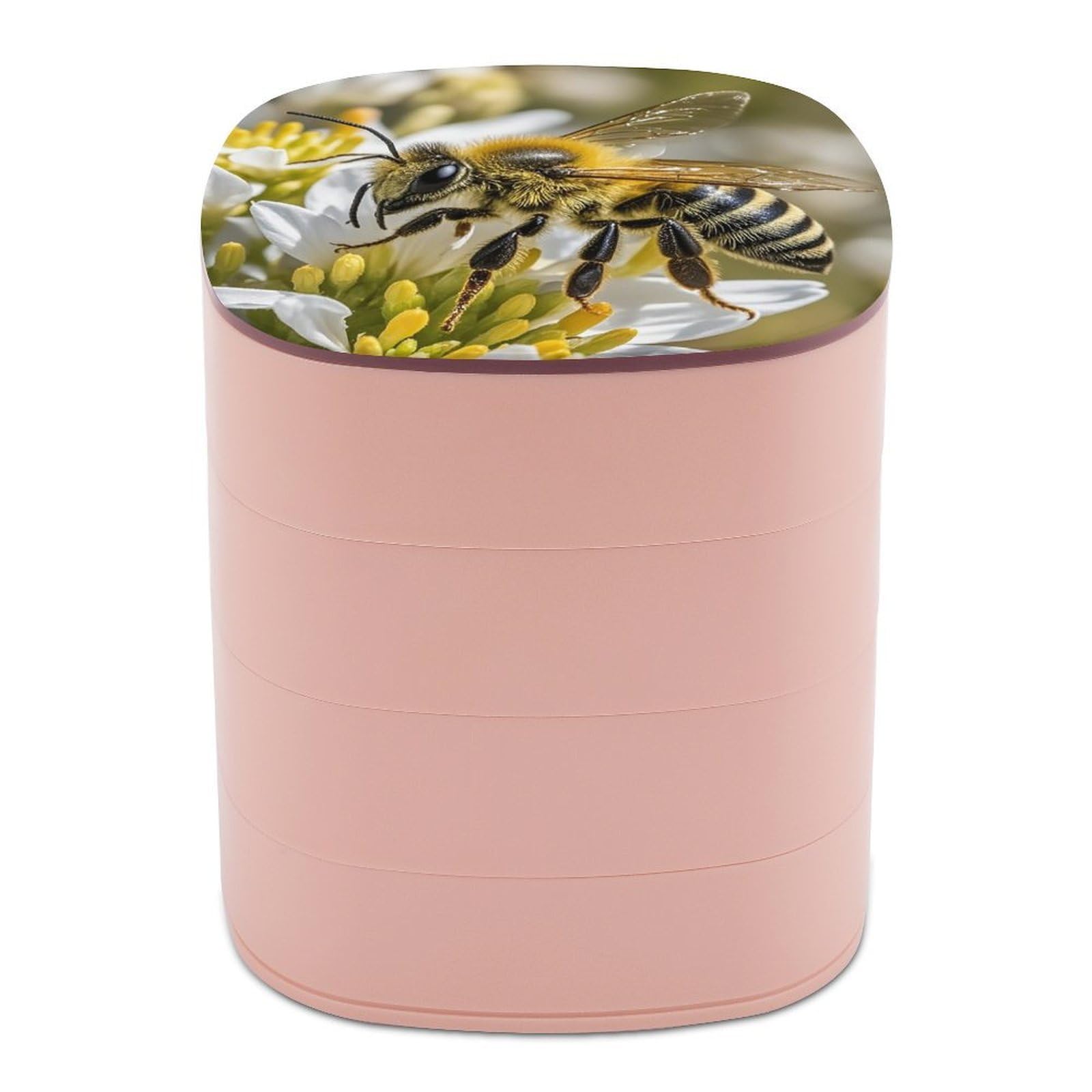 FekiLoot Rotating Honey Bee Jewelry Box Large Capacity Jewelry Organizer with Mirror 4 Tier Hoop Ring And Earring Holder With Lid Small Travel Jewelry Case for Women