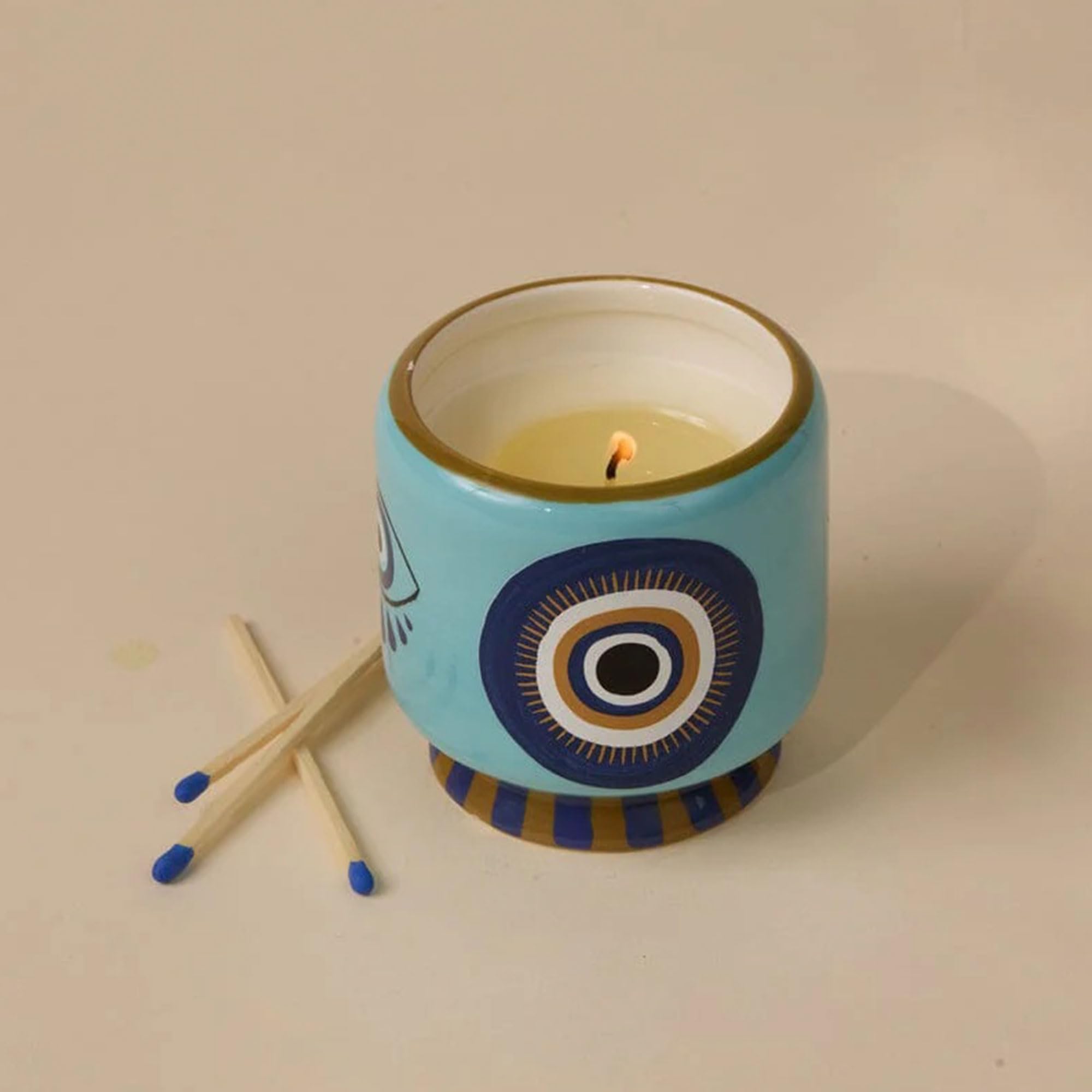 Paddywax Świece zapachowe Dopo ręcznie malowana ceramiczna luksusowa świeca rzemieślnicza, 230 ml, oko - kadzidło i dym