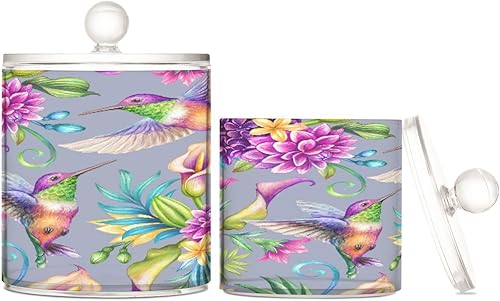 Paquete de 2 recipientes de almacenamiento de plástico transparente Qtip para colibrí en flores moradas, con tapas, organizador de baño, recipiente disponible en Yaxa El Salvador