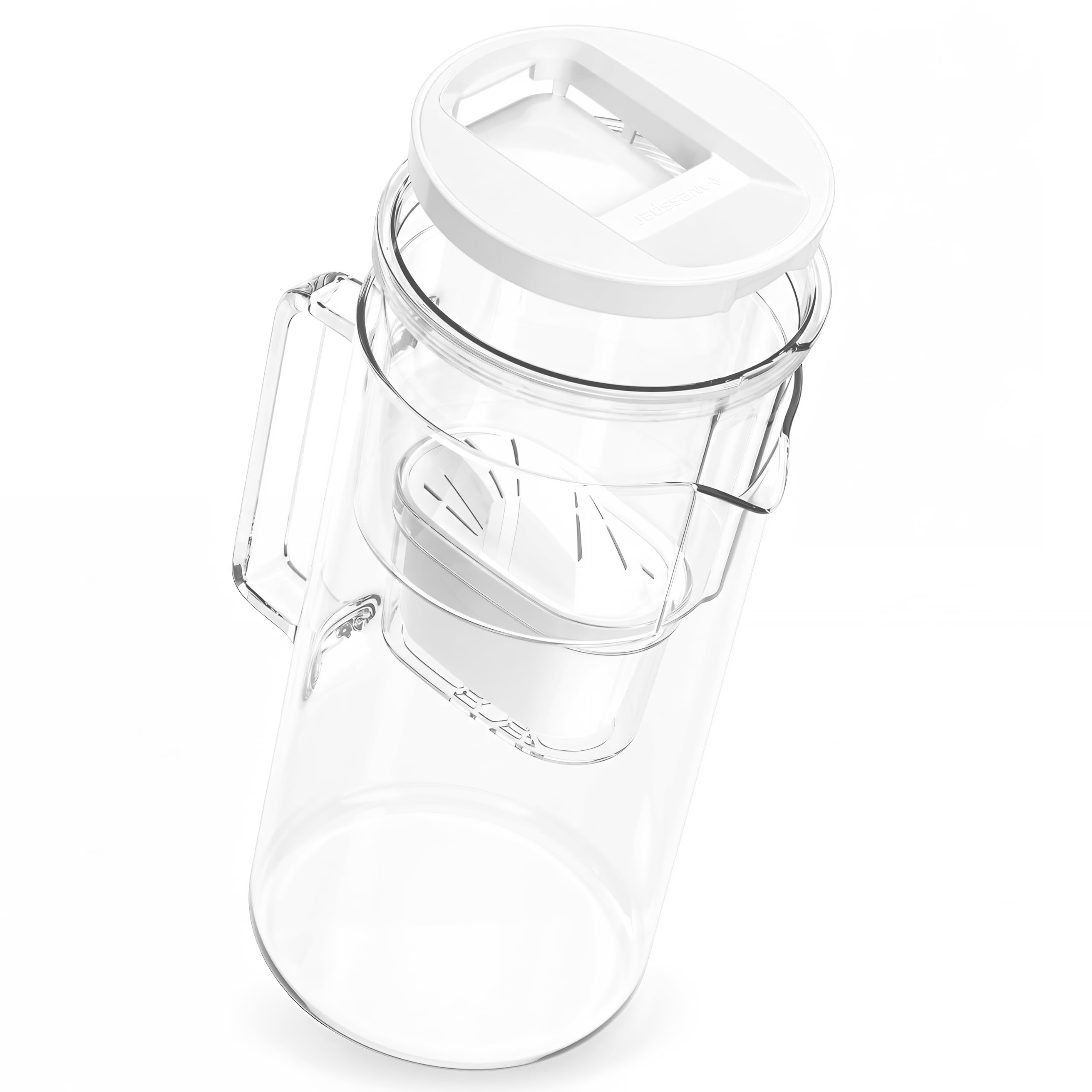 Wessper Carafe filtrante en verre 3 l compatible avec les cartouches filtrantes Brita - Avec 1 cartouche filtrante - Réduit le calcaire et le chlore - Blanc