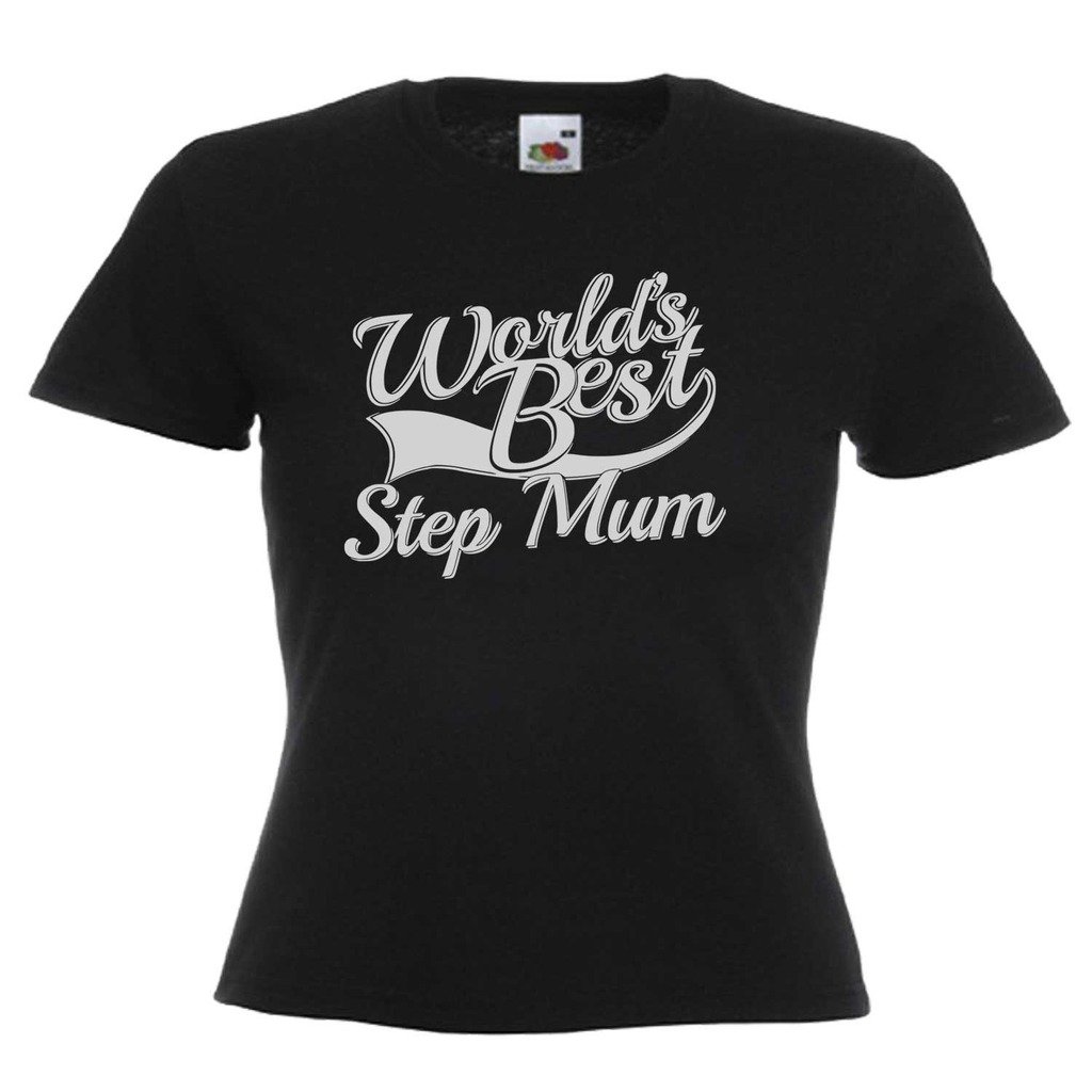 shaniztoons World's Best Step Mum Gift Womens Ladies Lady Fit T Shirt Medium Black