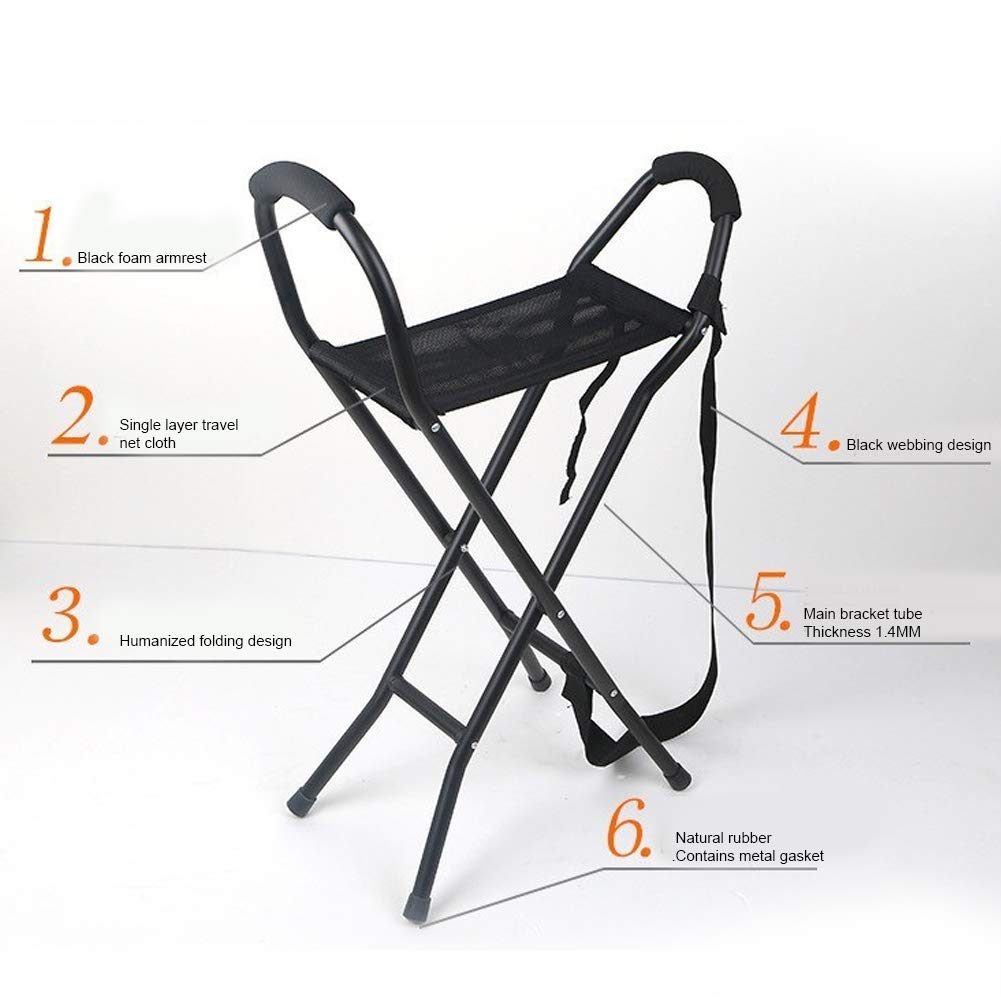 Asiento de Caña Plegable Portátil, Taburete de Viaje Liviano con Bastón Integrado para Personas Mayores y Caminatas