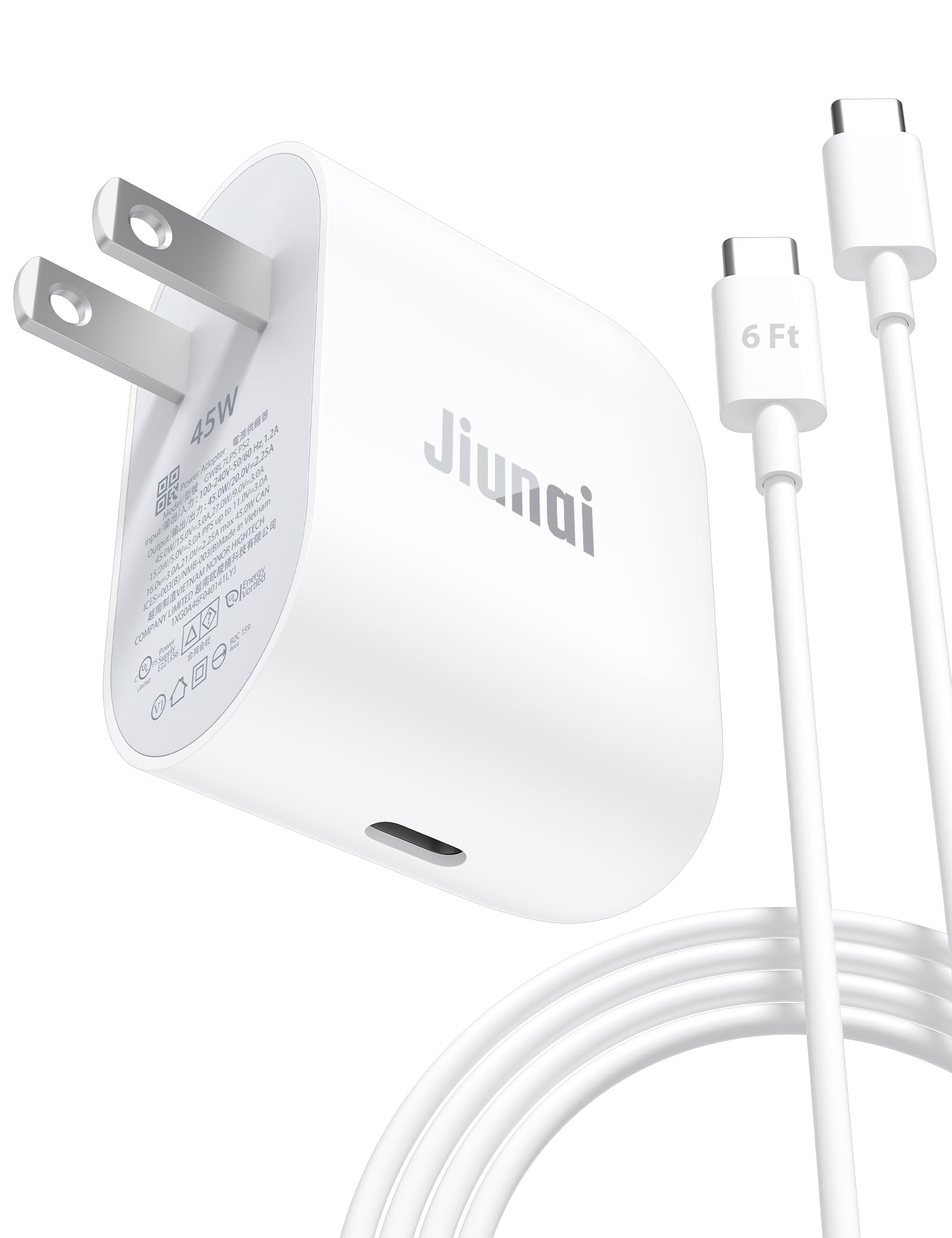Jiunai 45W USB C Charger for Samsung S26 Ultra S25 S24 6ft USB C to USB C Cable Support PD & Super Fast Charge Type C Power Adapter Wall Plug for