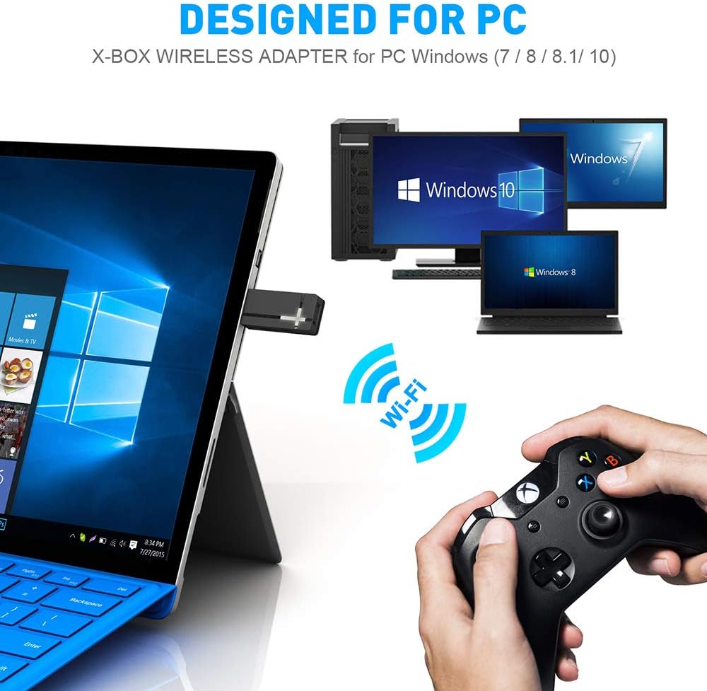 Adapter for Xbox One, Adapter Suitable for PC Windows 10, 8.1, 8, 7, fit for Xbox One Controller, Elite Series 2, Xbox One X, Xbox One S and Xbox One Series X