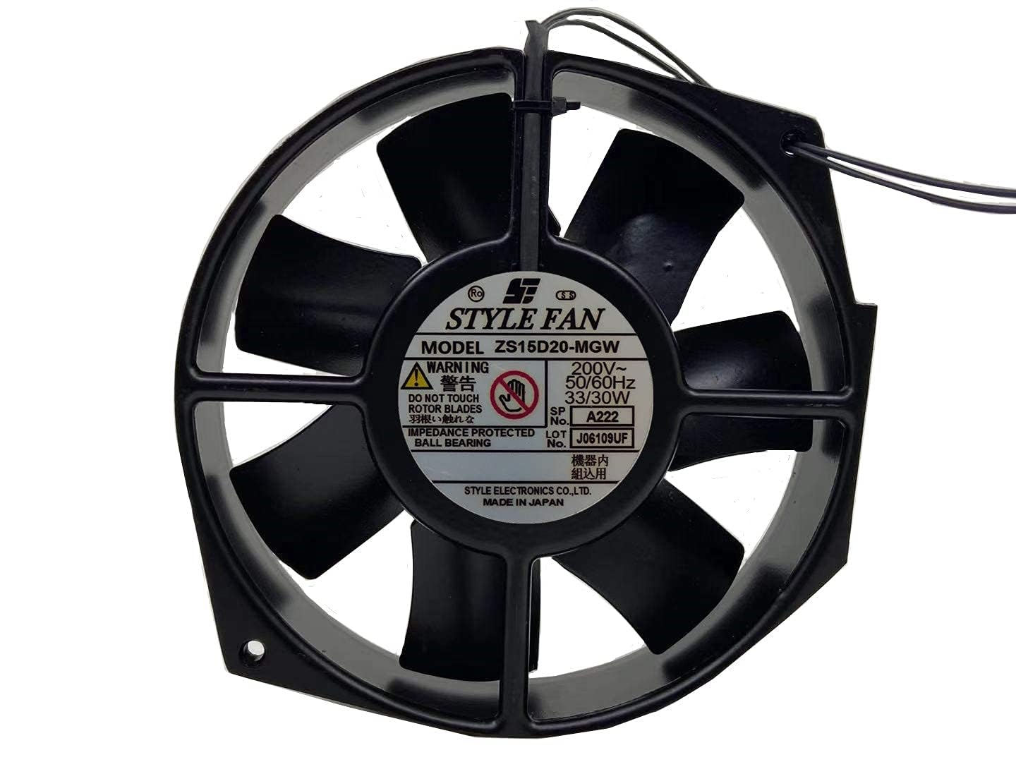 ZS15D20-MGW Style Cooling fan 200V 172mm - 17CM 33/30W 17238 2-Wir