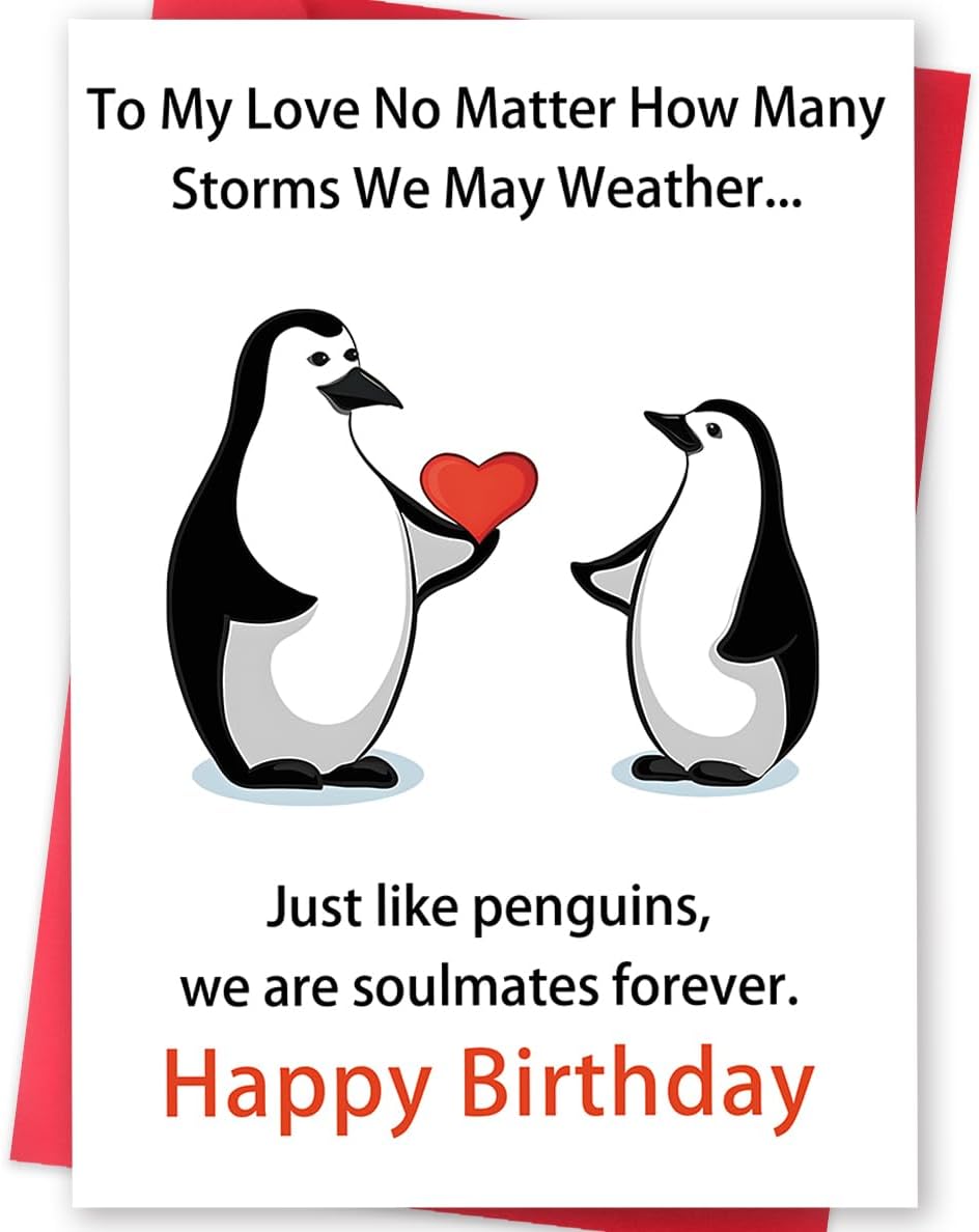 Funny Birthday Cards Gifts for Husband Wife Boyfriend Girlfriend, Happy Birthday Card for Him Her Men Women, Cute Penguins Couples Greeting Card Gifts