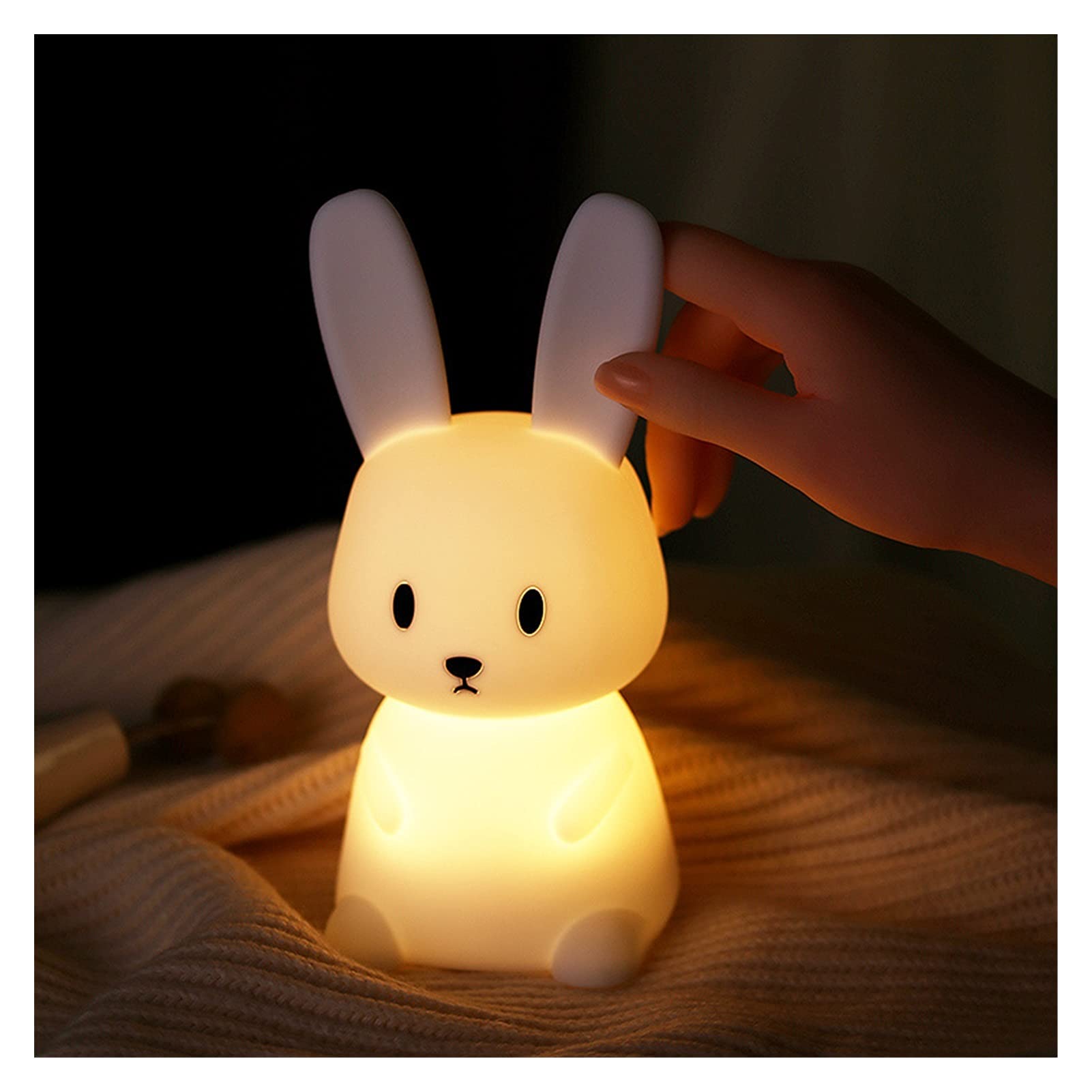 Demasiado Linda Noche Luz Lion Whale Conejo Cat Silicone Night Lights Touch Sensor Dormitorio Lámpara de Noche (Emitting Color : Rabbit 1)