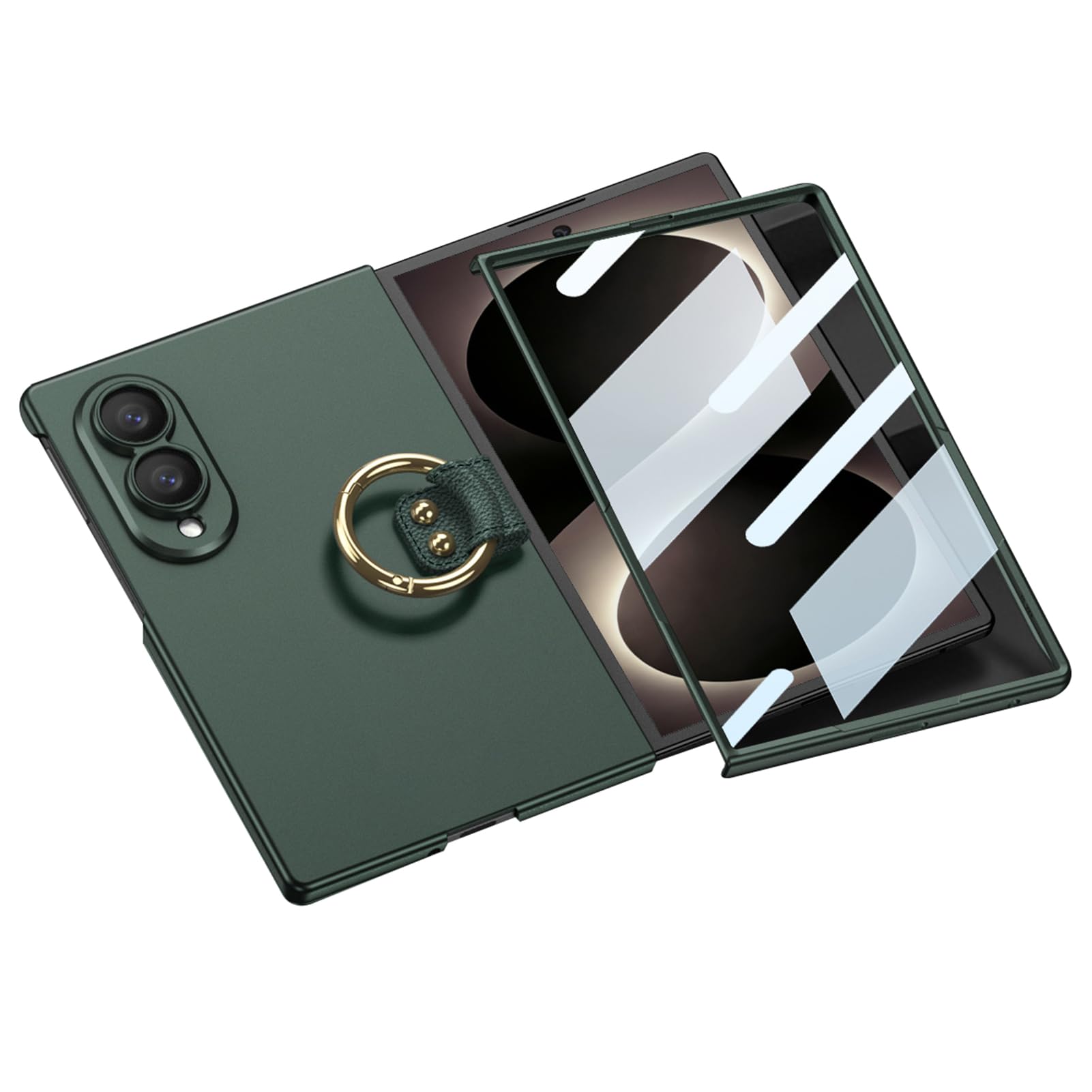 Cienkie etui do Samsung Galaxy Z Fold 8, osłona ochronna na ekran ze szkła hartowanego zawijana obudowa do aparatu z pierścieniem do zawieszenia (zielony)