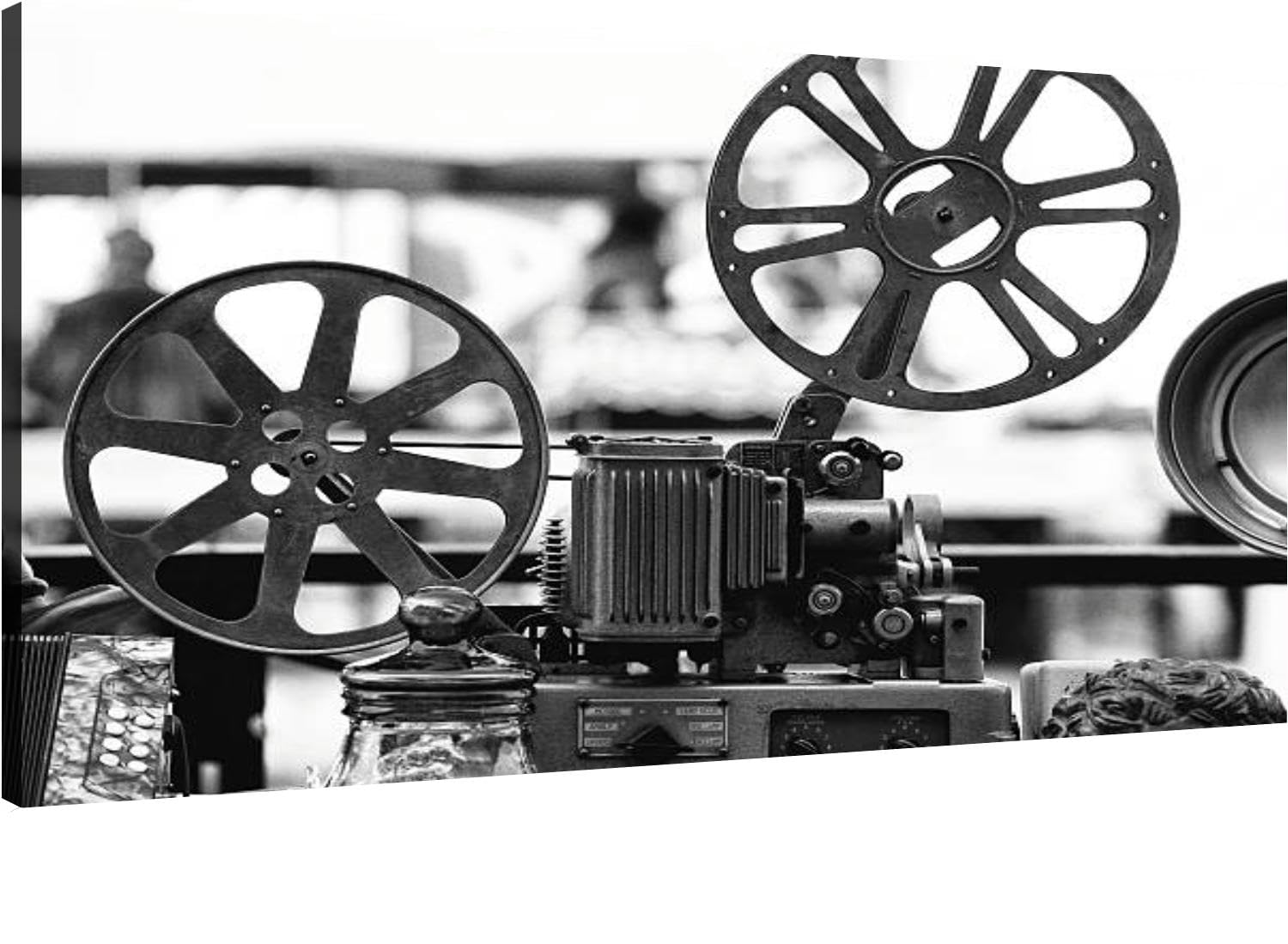 Canvas Wall Art for Living Room Bedroom Film Projector Black and White Big Large Wall Art Decor Framed Painting Wall Pictures Prints Artwork Office