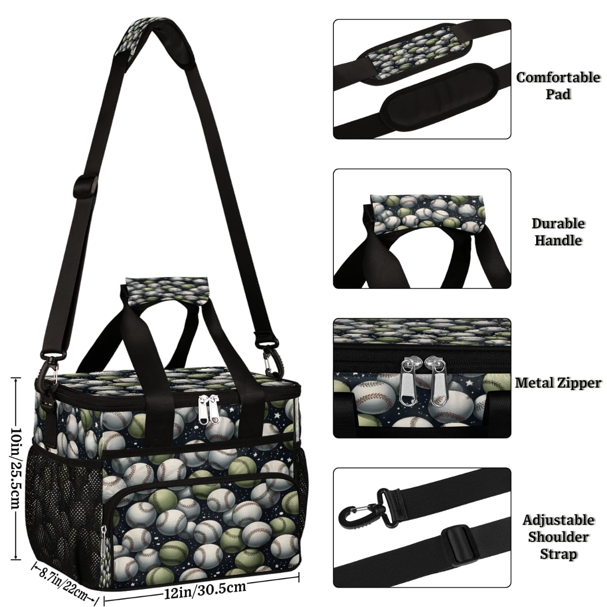Insulated Picnic Backpack Lunch Box for Women Men Picnic Basket Tote Lunch Bag Picnic Bag Portable Lunch Bags for Picnic, Beach, Work, Trip,Office, Camp Baseballs Ball