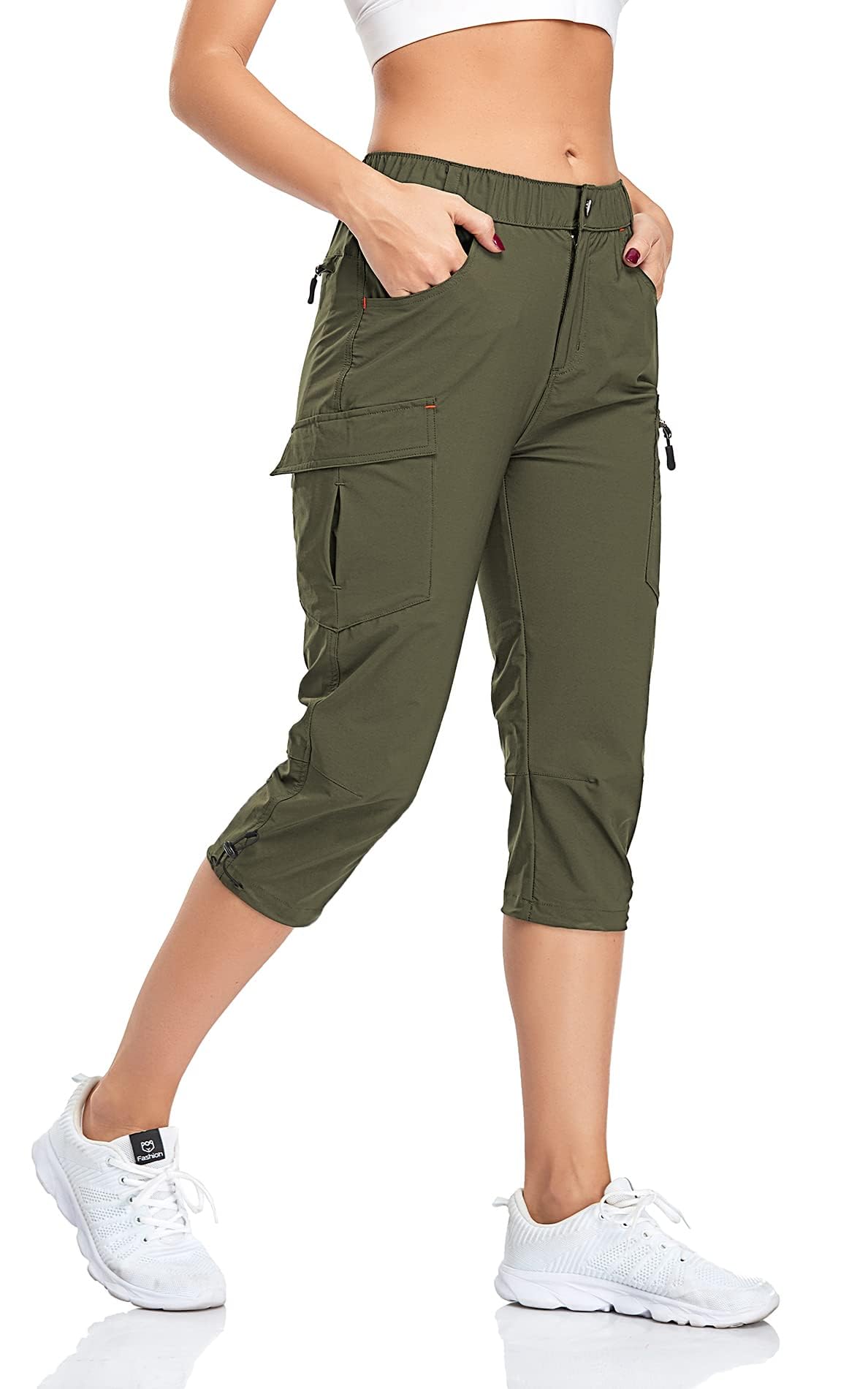 GymBrave Women's Hiking Cargo Pants Quick Dry Outdoor Camping Capris Water Resistant UPF 50 with Zipper Pockets