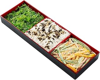 Restaurantware Bento Tek 14 x 9.1 x 2 Inch Compartment Lunch Plates 1 Japanese Style Adult Lunch Plate - With 5 Compartments Reusable Black & Red Plastic Separated Meal Plate For Hot & Cold Food
