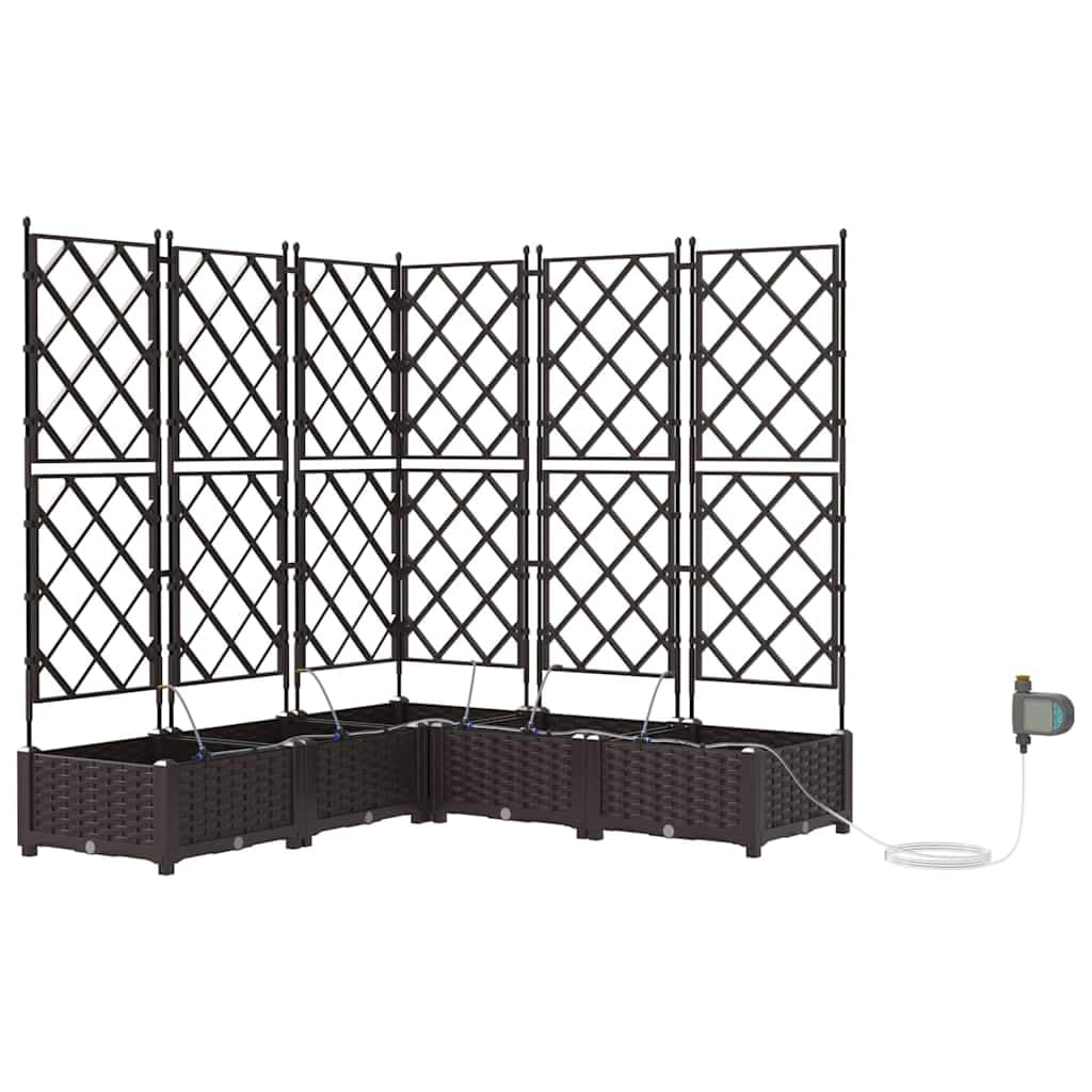 Macetero de acero marrón de 5 unidades, 120 x 120 x 126 cm, macetas modernas con riego, resistentes y duraderas, para balcón, terraza y vida al aire libre