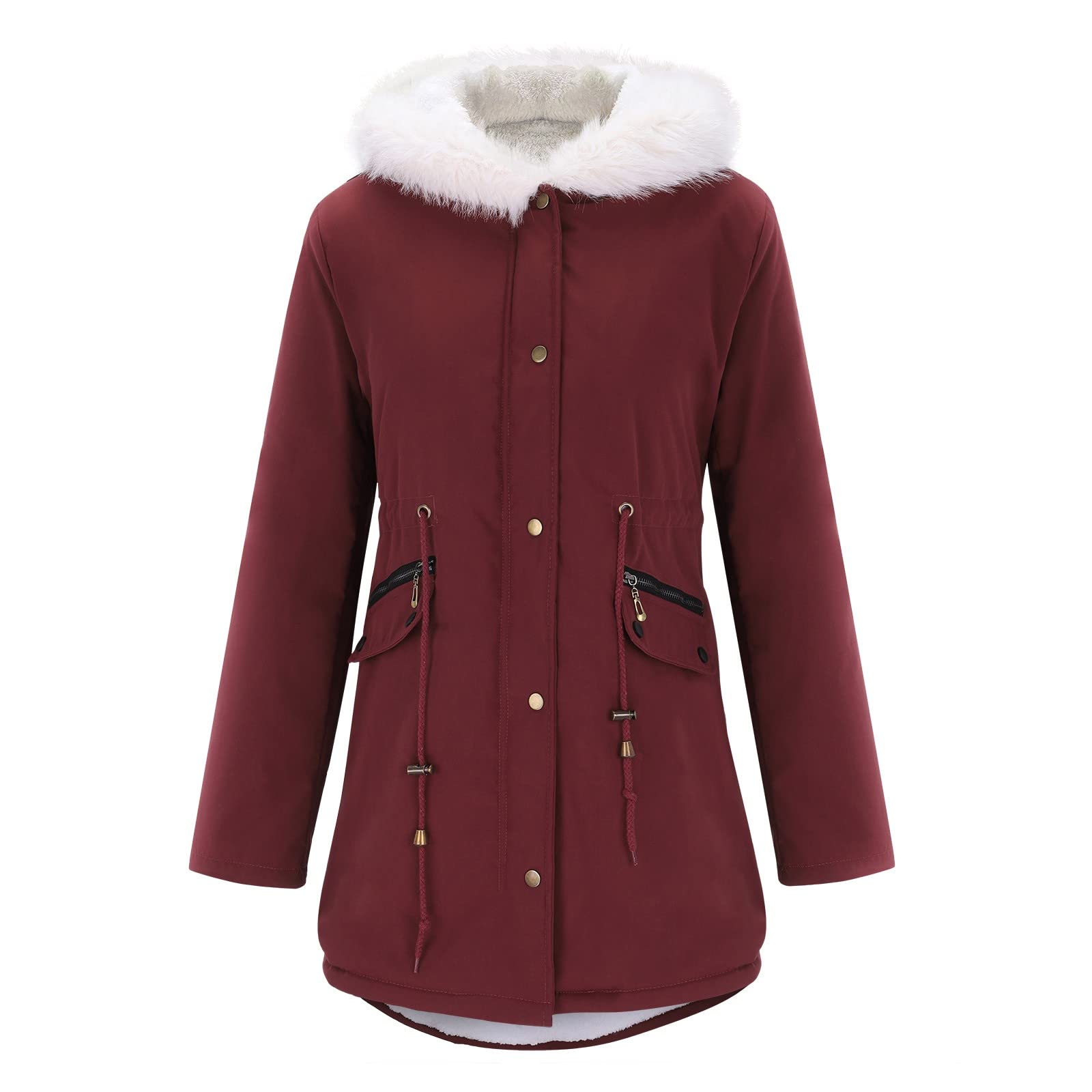Generisch 2026 Abrigo de invierno de forro polar para mujer con capucha de piel sintética engrosada cálida y moderna, talla grande (XXXXL)