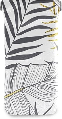 susiyo Vintage Golden Palm Leaves Glasses Case Portable Microfiber PU Leather Soft Sunglasses Bag Eyeglasses Pouch Holder Squeeze Top for Women Men
