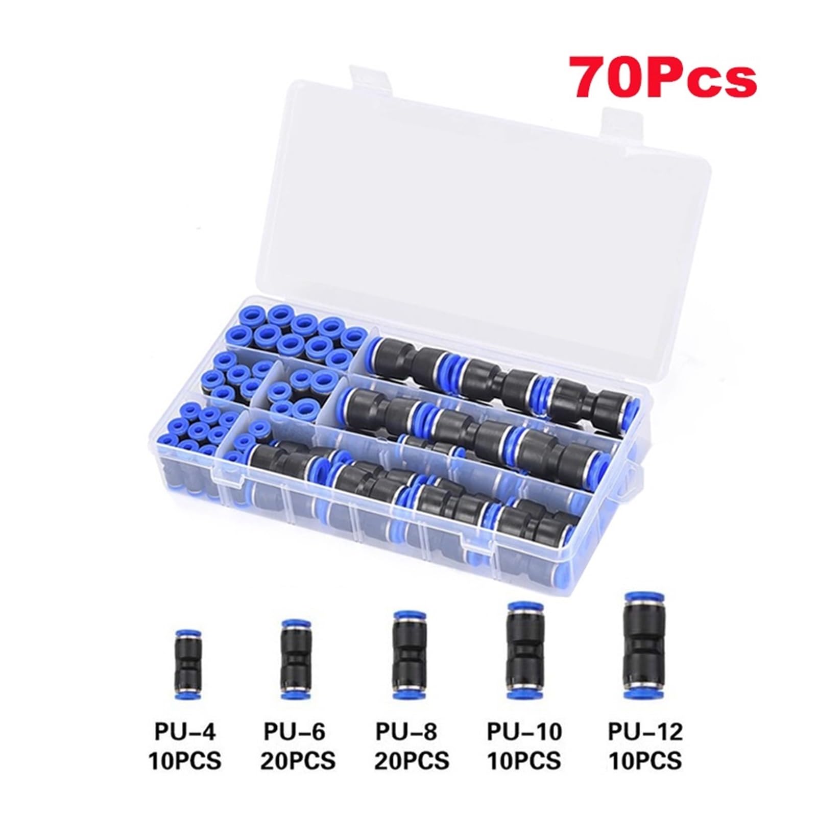 Empuje la conexión de la junta rápida neumática, Conector neumático de plástico de empuje recto for tubo de manguera de aire de PU de 6-12 mm, paquete de 30-70 piezas(70pcs)