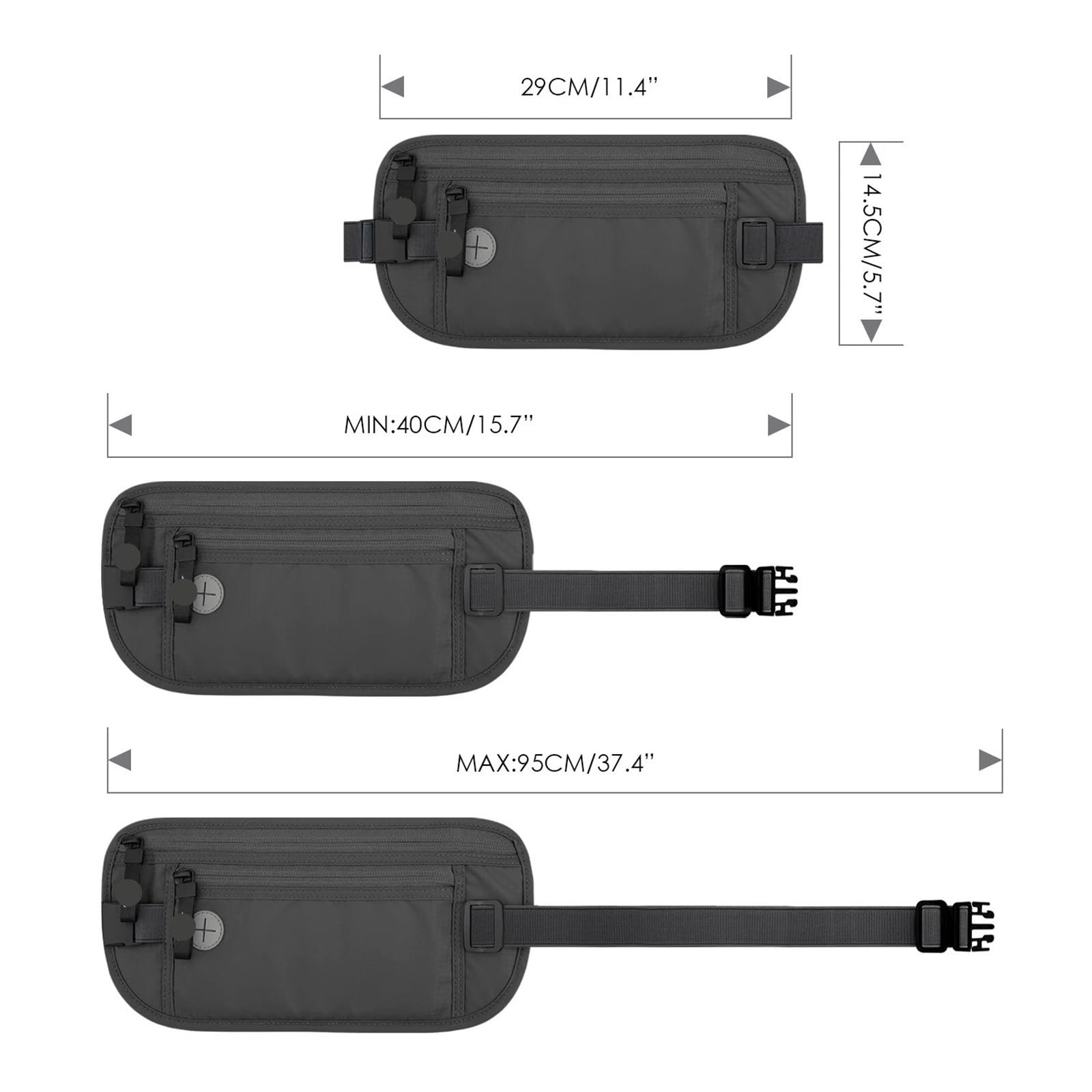 Sicherer Reise-Geldgürtel, verdeckte versteckte Reisebrieftasche, Reisepass-Geldbörsen for Männer und Frauen für Camping Wandern(Light Gray)
