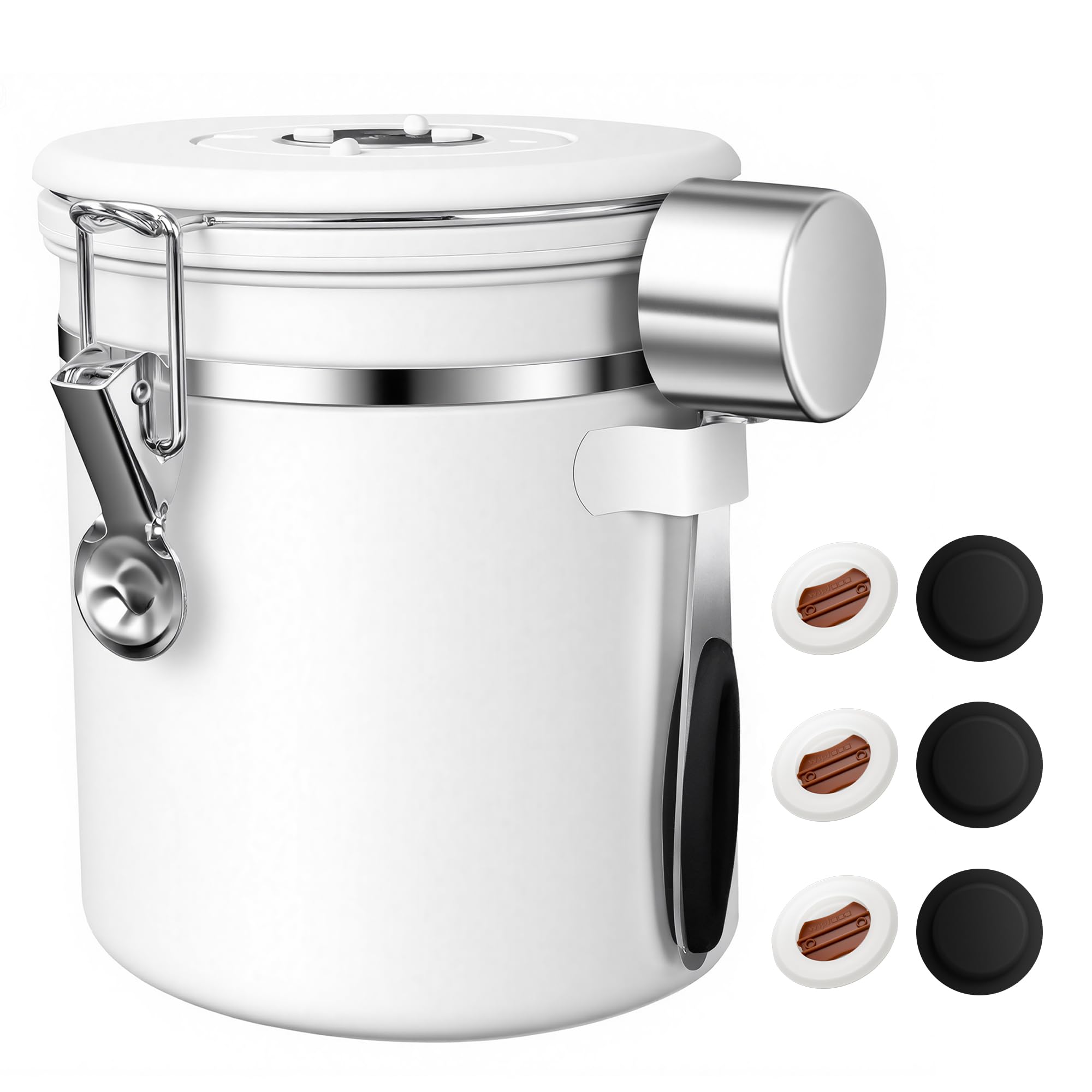 ShanSon Coffee Canister Airtight Coffee Container Stainless Steel Coffee Bean Storage Container with Scoop Coffee Canister for Beans Grounds Sugar Flour Tea Cereal,16OZ, White
