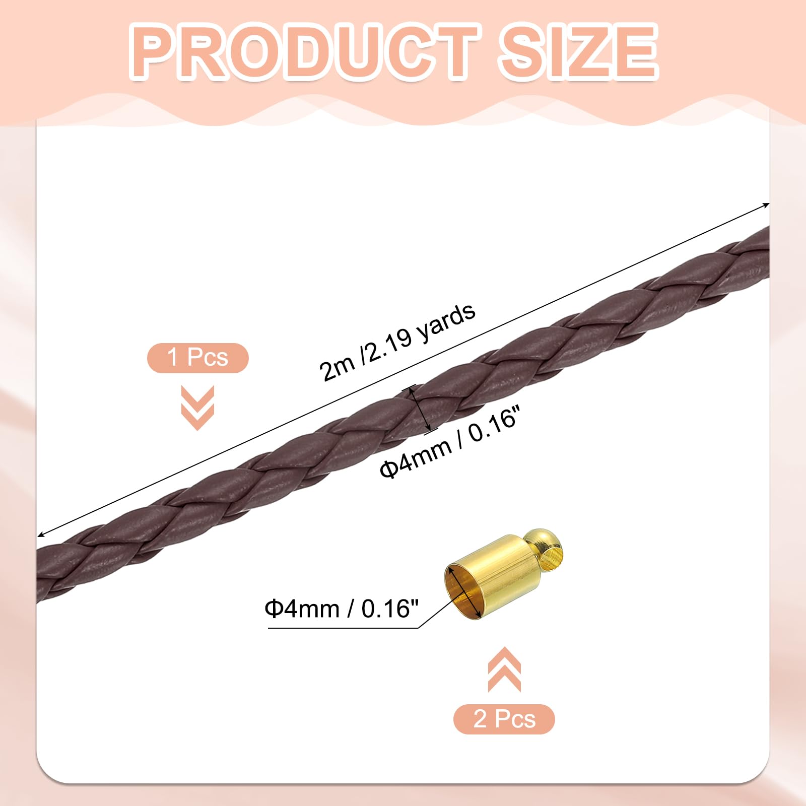 QUARKZMAN 4mm 2,19 Iarde Corda Di Cuoio Intrecciata Cintura Di Cuoio Intrecciata Autentica Corda Piegata Per Creazione Di Gioielli, Cravatta, Collane, Caffè Scuro