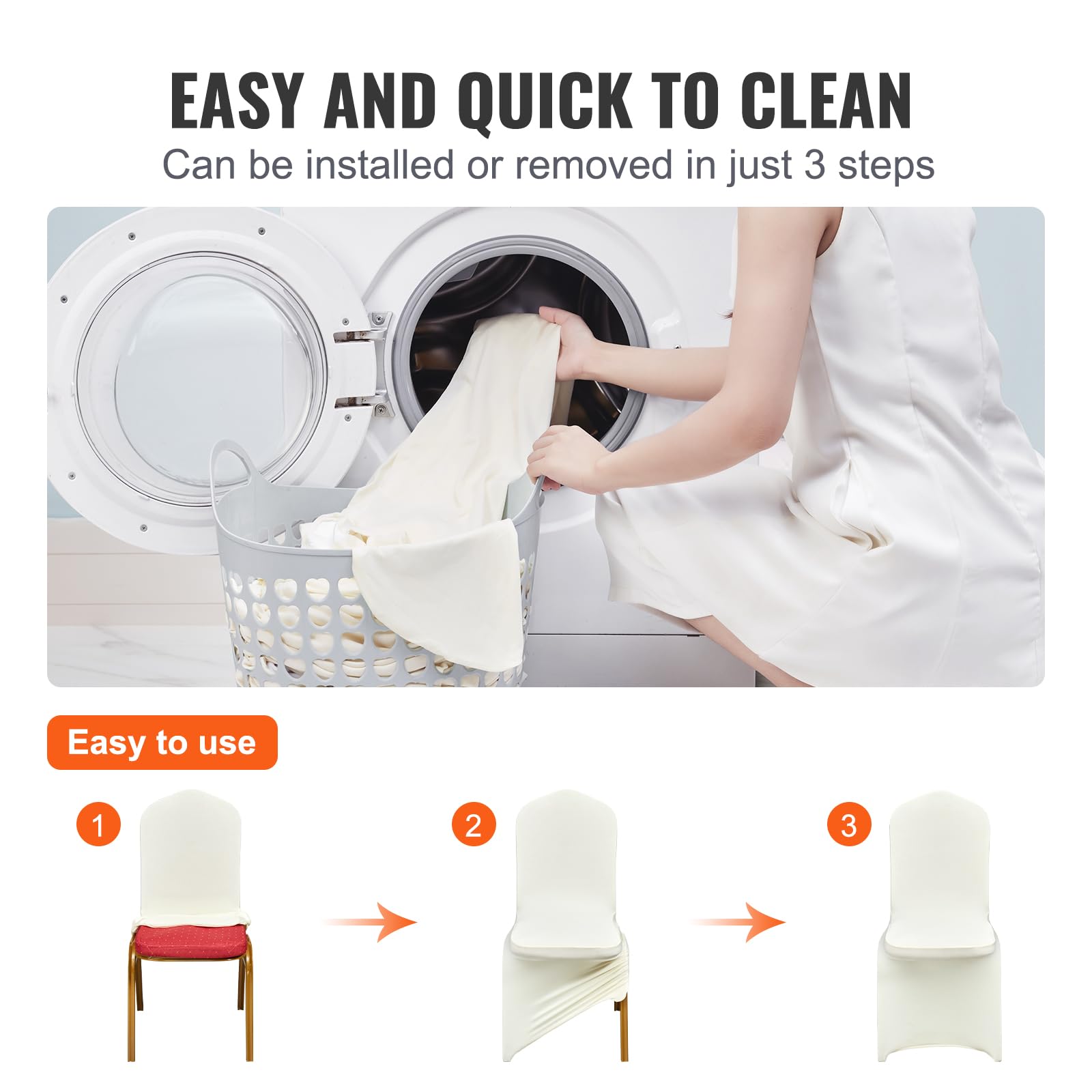VEVOR Housses de Chaise Pliantes en élasthanne Extensible, 50 pcs, Housses de Protection Universelle, Amovibles et lavables, pour Mariage, Vacances, Banquet, célébration, Salle à Manger, Blanc Ivoire